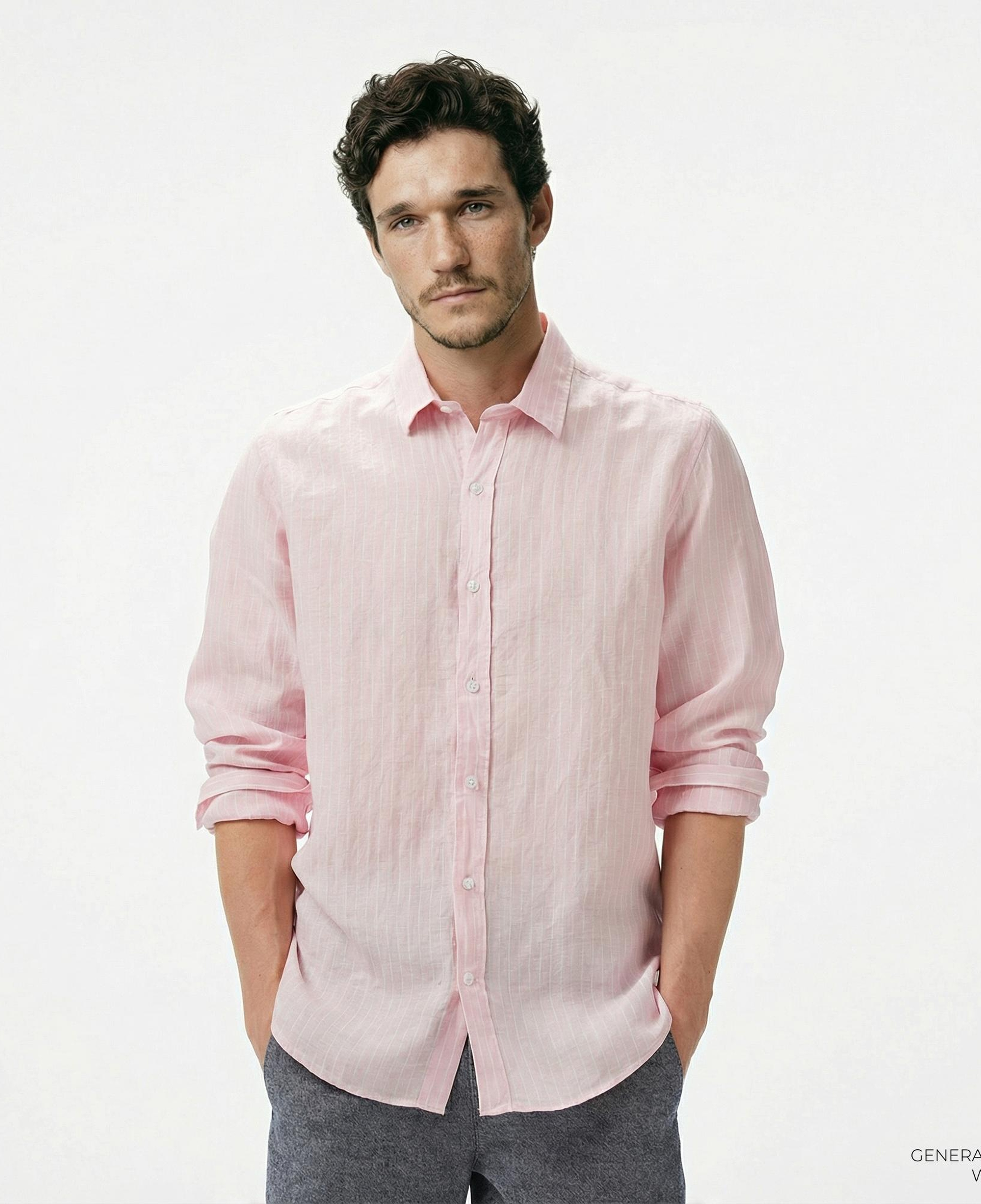 Nautica Erkek Pembe Classic Fit Çizgili Keten Gömlek