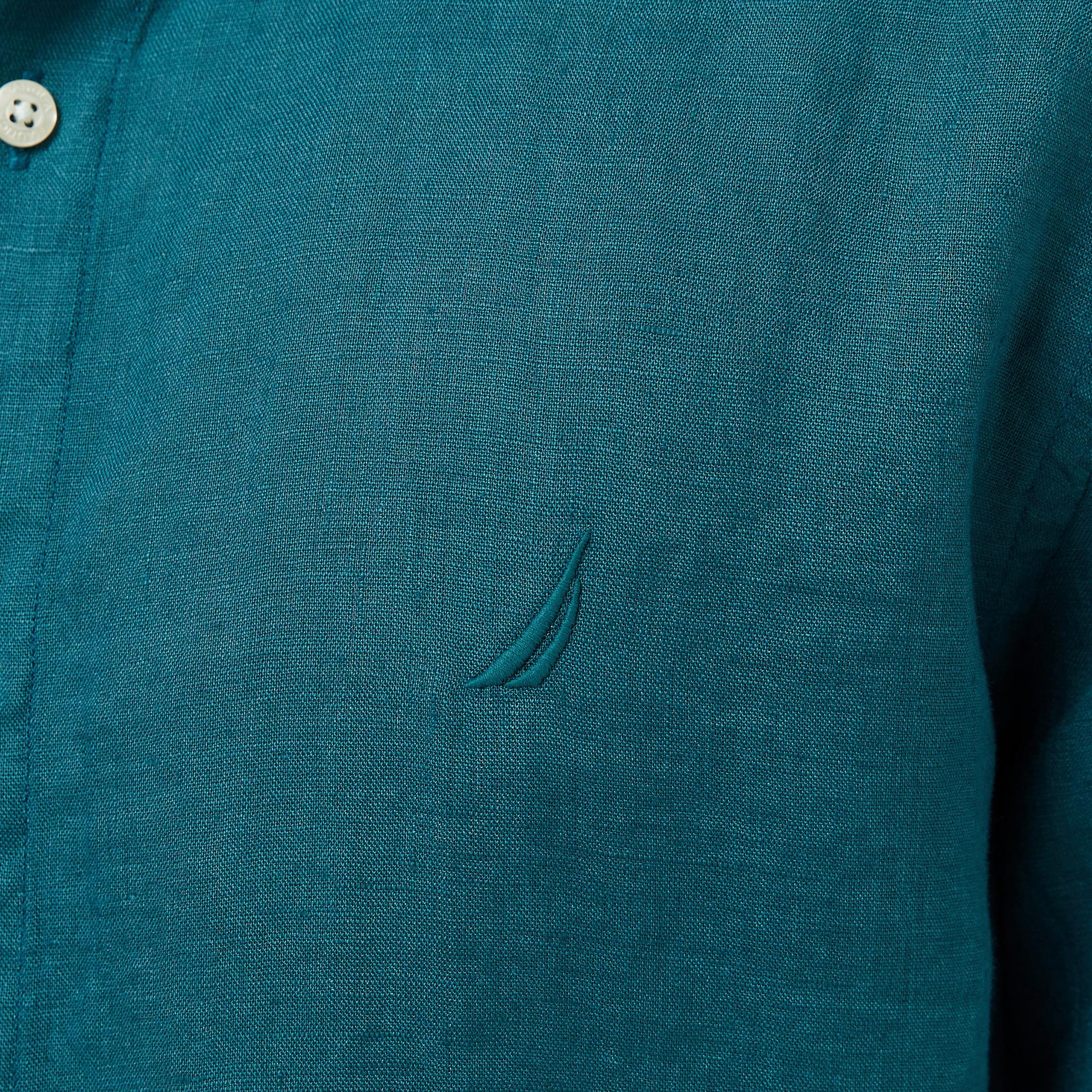 Nautica Erkek Yeşil Classic Fit Keten Gömlek