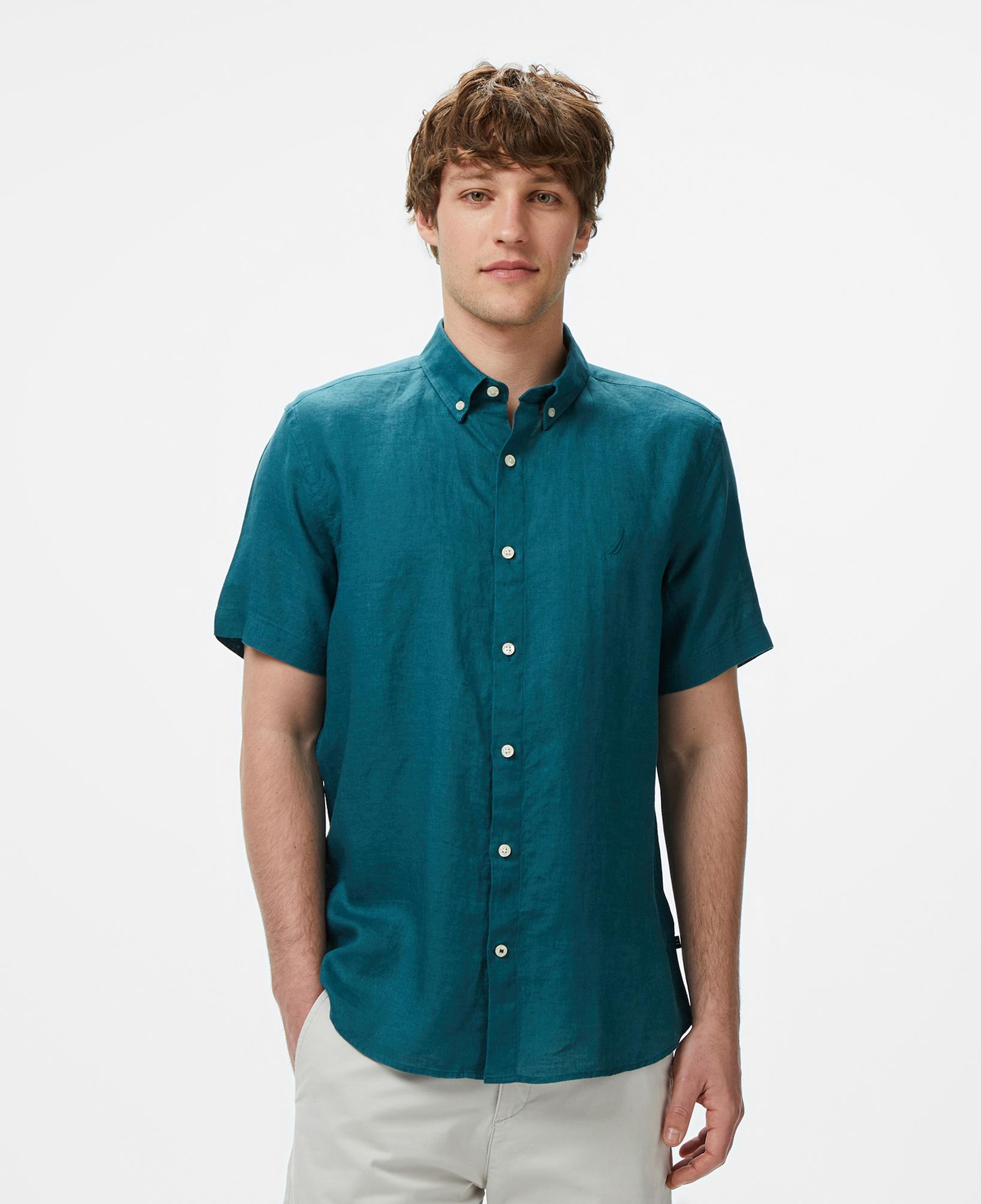 Nautica Erkek Yeşil Classic Fit Keten Gömlek