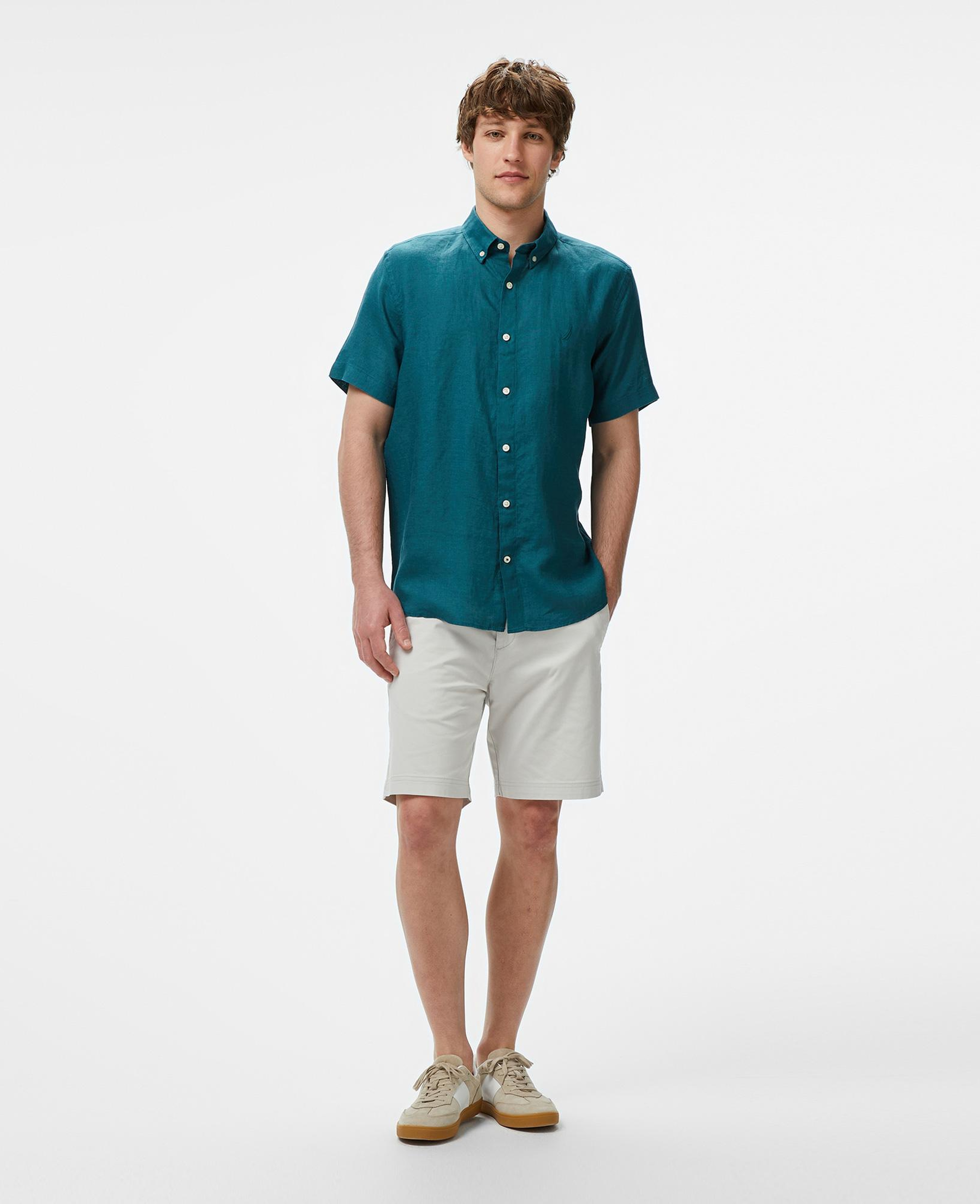 Nautica Erkek Yeşil Classic Fit Keten Gömlek