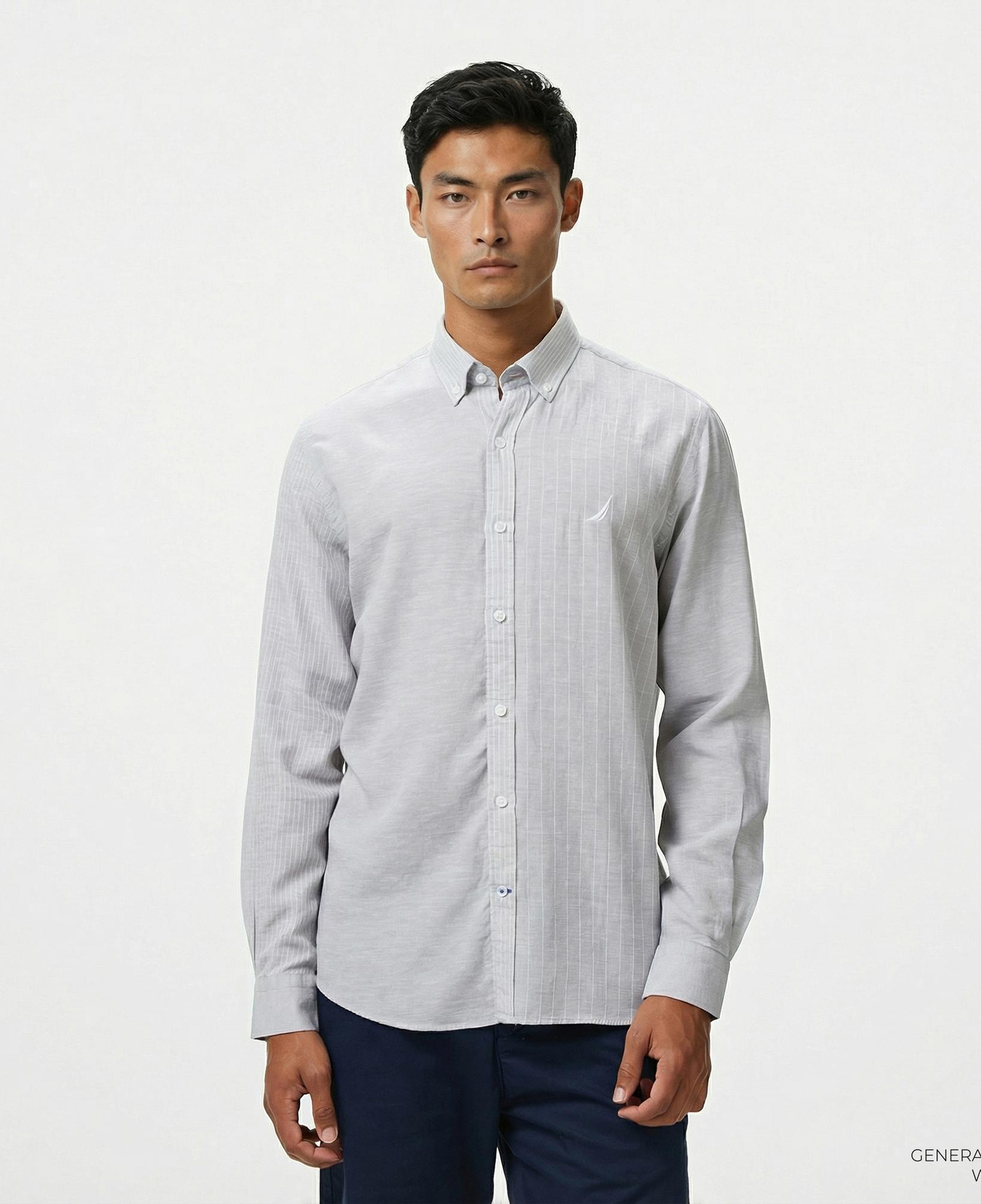 Nautica Erkek Gri Classic Fit Çizgili Gömlek