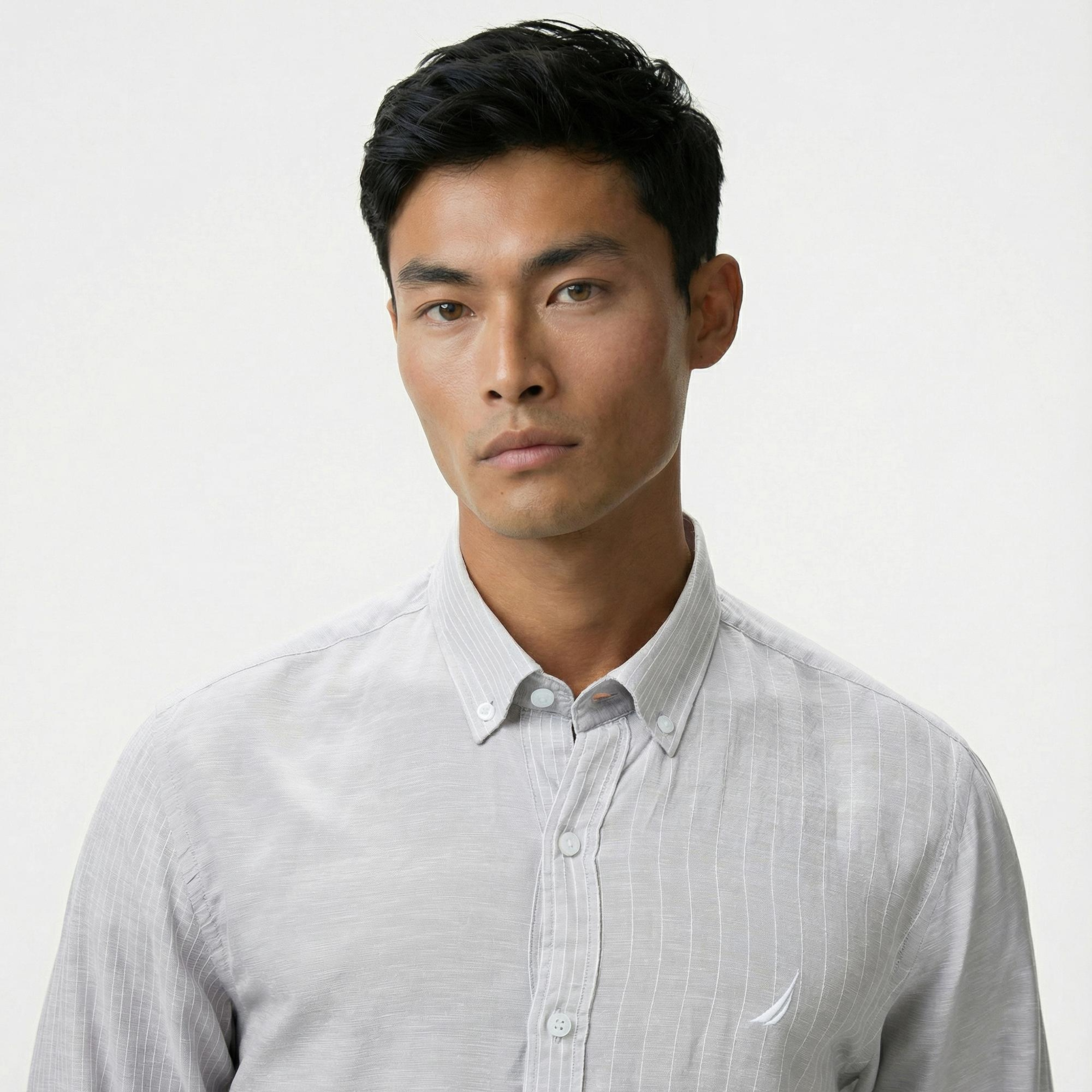 Nautica Erkek Gri Classic Fit Çizgili Gömlek