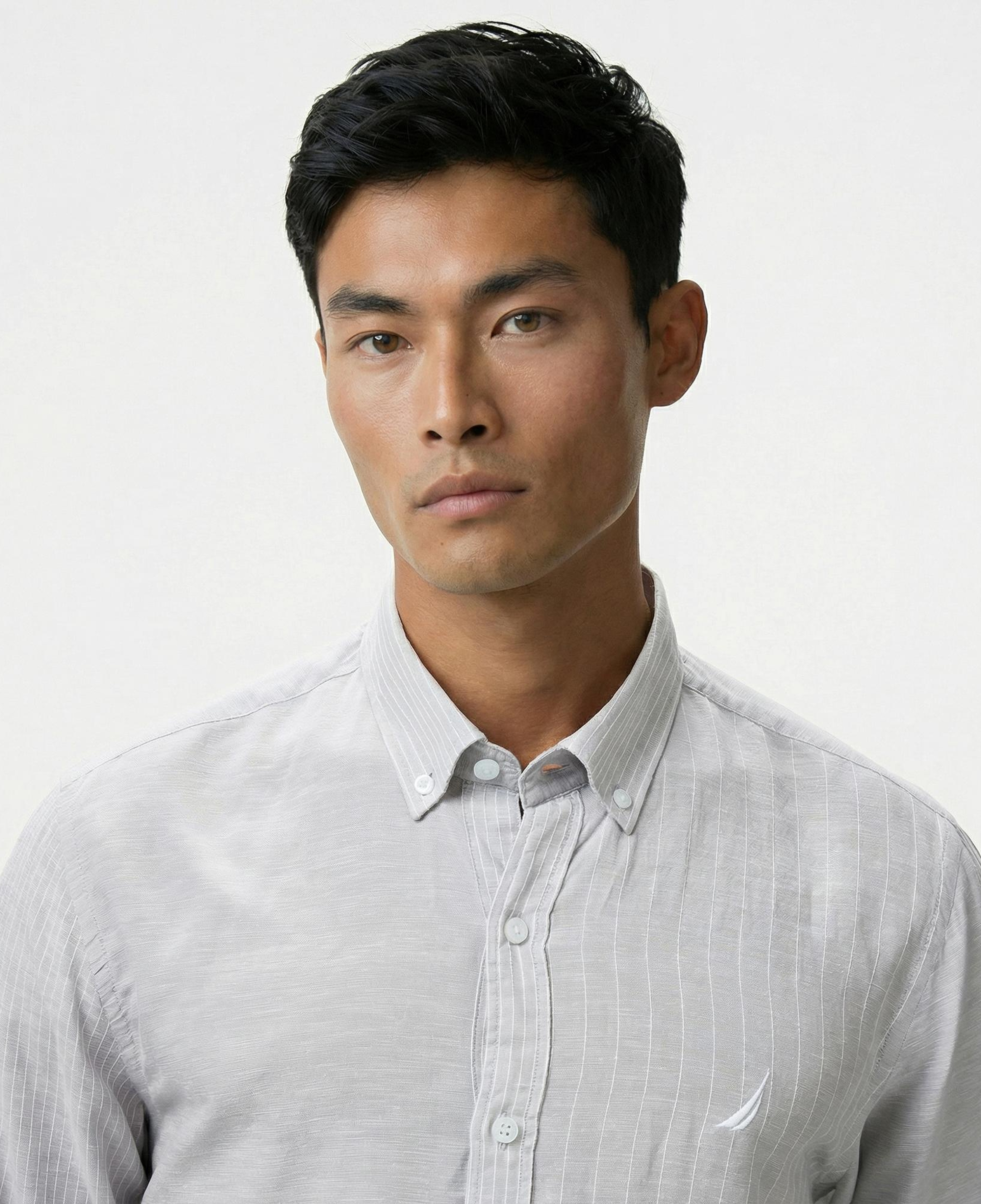 Nautica Erkek Gri Classic Fit Çizgili Gömlek