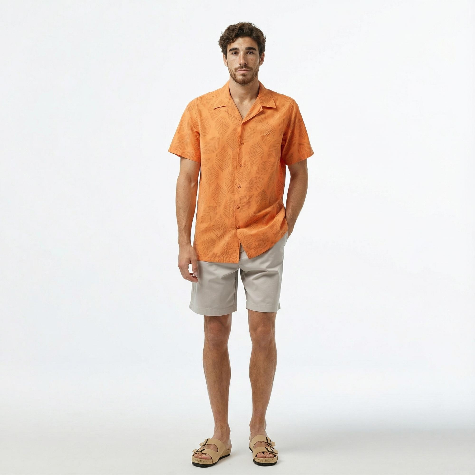 Nautica Erkek Turuncu Classic Fit Kısa Kollu Gömlek