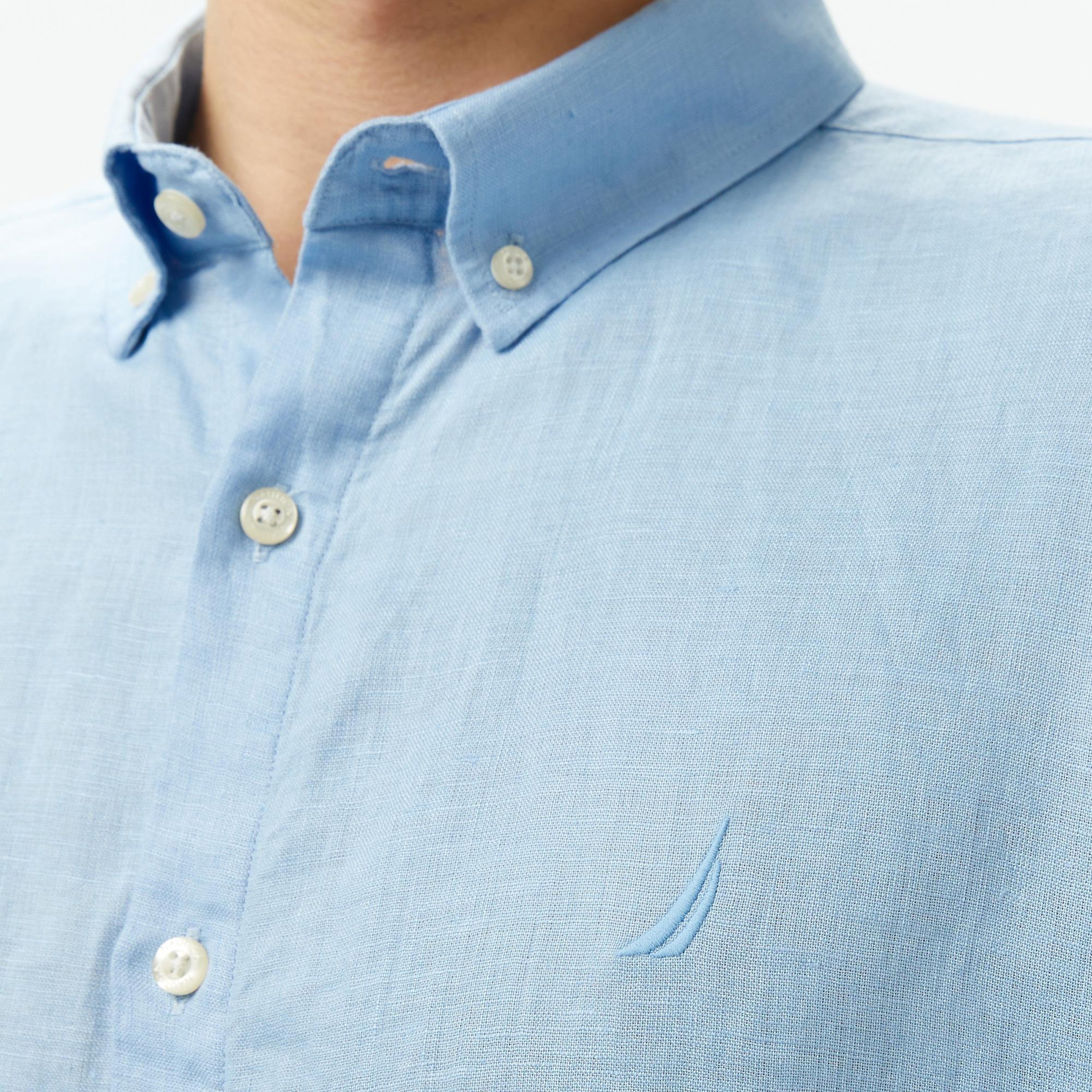 Nautica Erkek Mavi Classic Fit Keten Gömlek