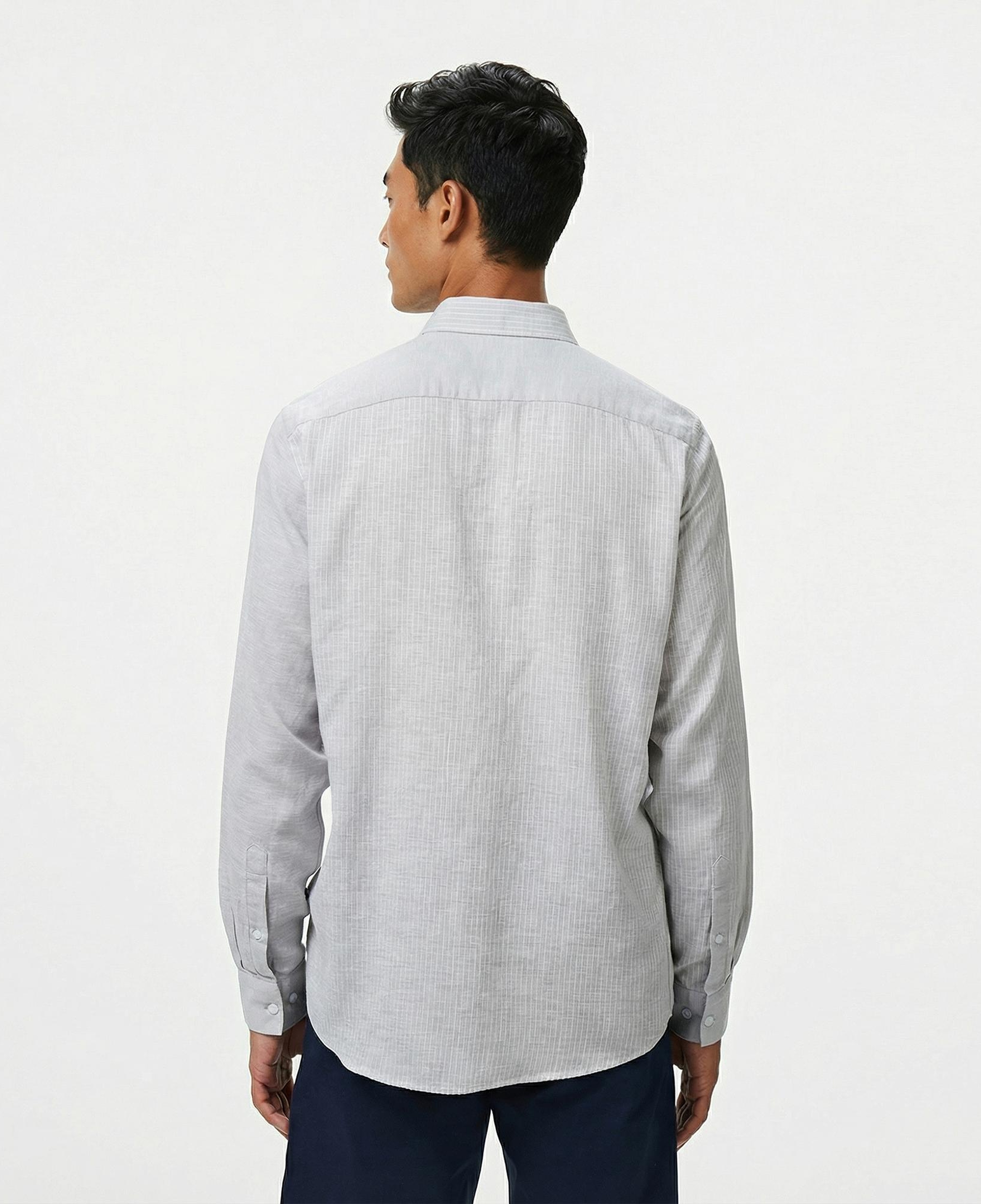 Nautica Erkek Gri Classic Fit Çizgili Gömlek