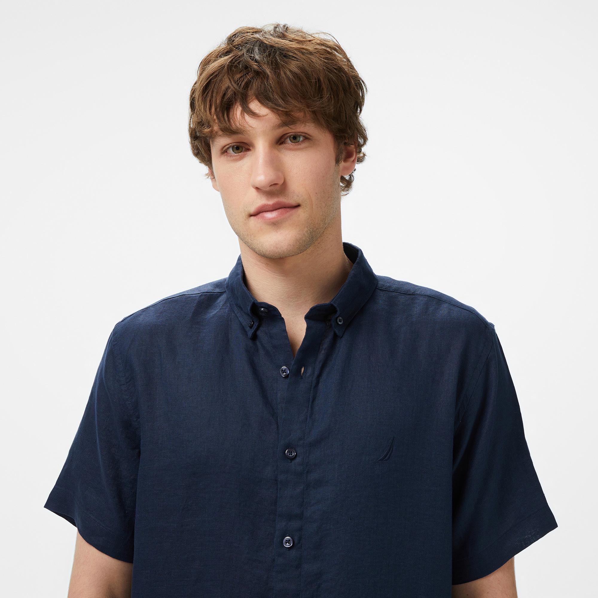 Nautica Erkek Lacivert Classic Fit Keten Gömlek