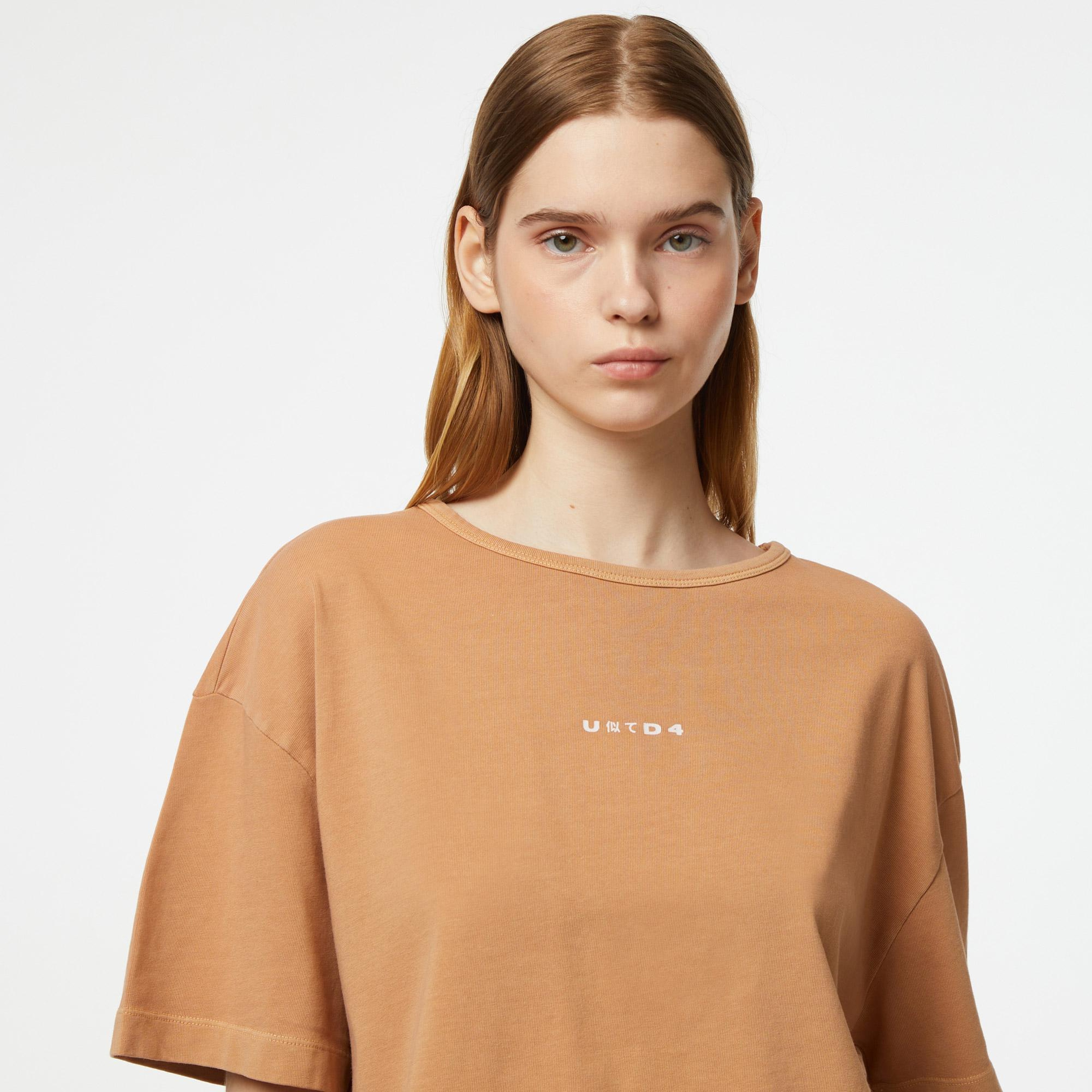 UNITED4 Kadın Kahverengi Crop T-Shirt