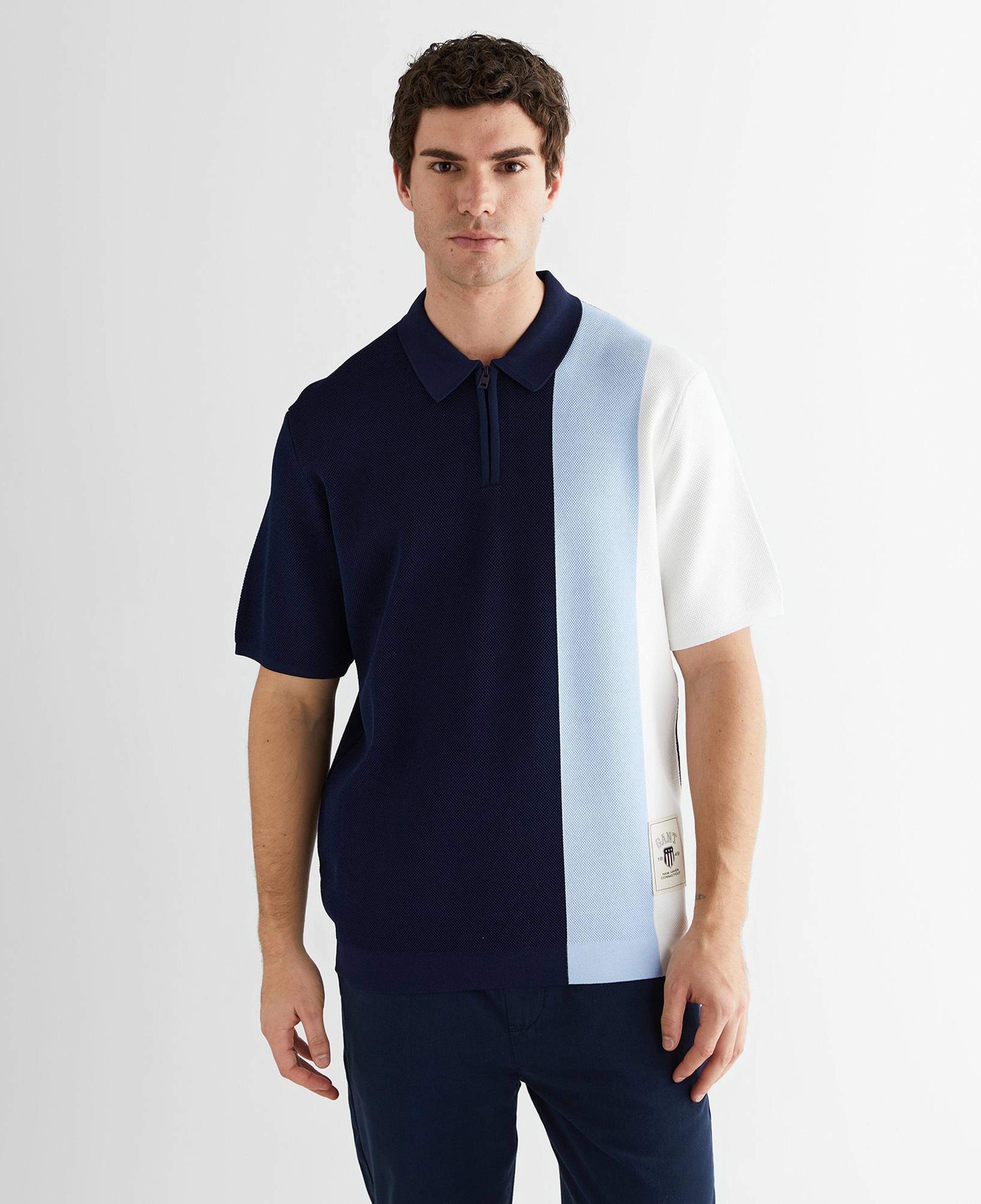 GANT Erkek Lacivert Regular Fit Renk Bloklu Triko