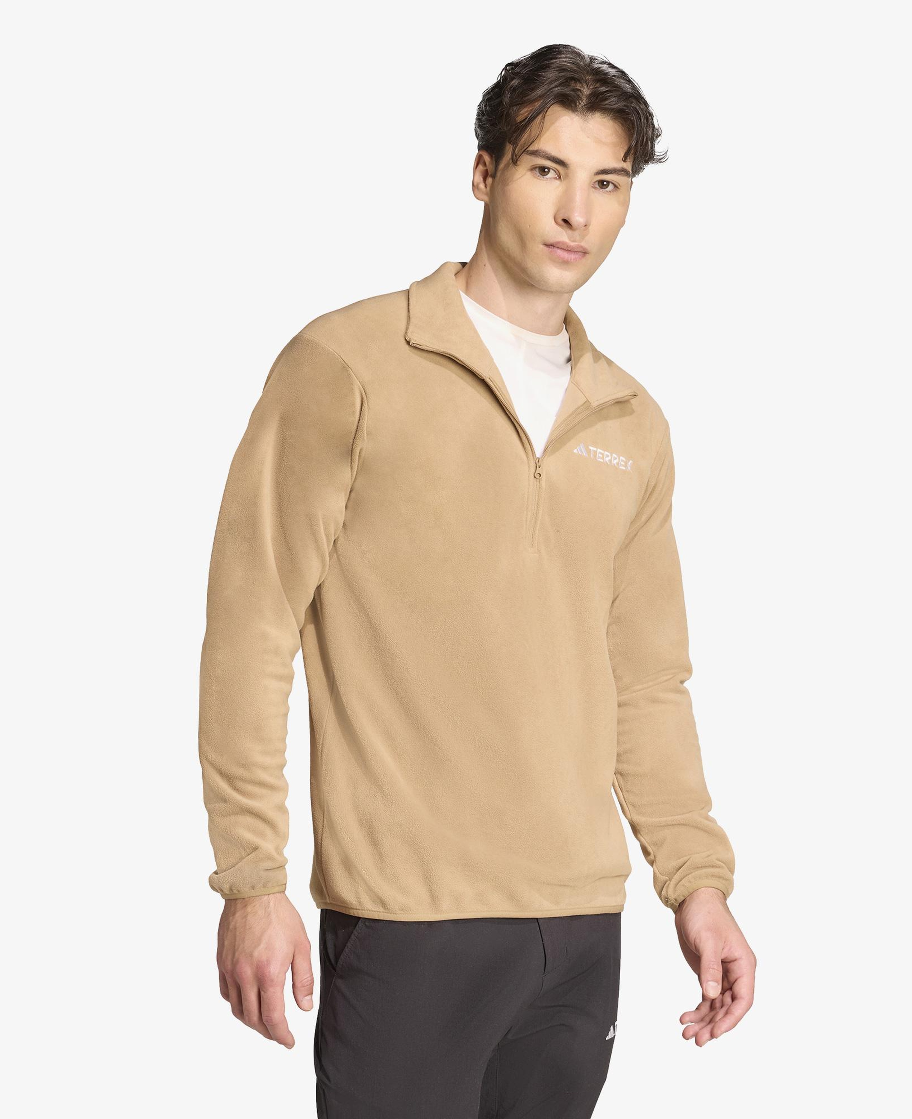 adidas Multi Essentials 1-2 Zip Fleece Erkek Kahverengi Yürüyüş Polar