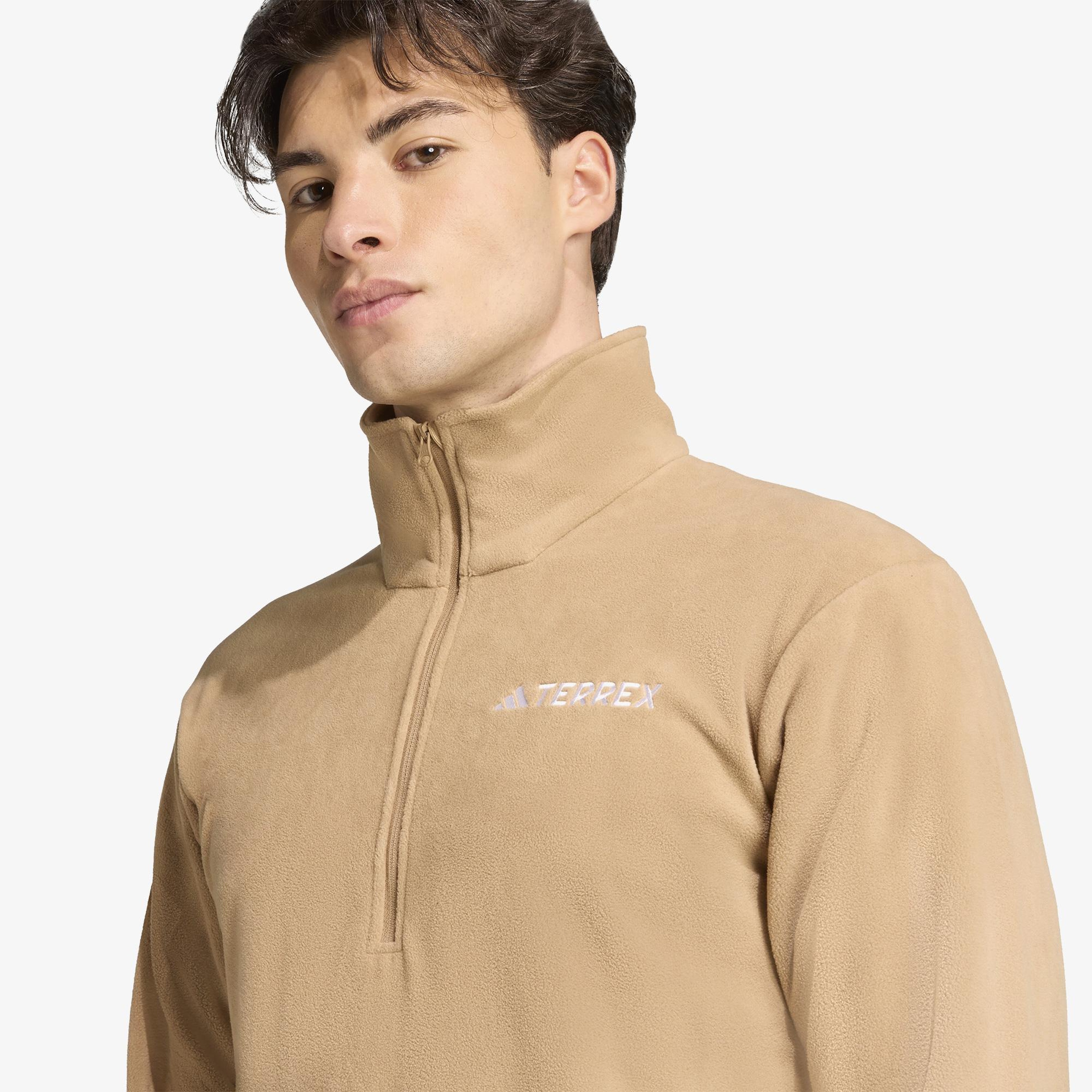adidas Multi Essentials 1-2 Zip Fleece Erkek Kahverengi Yürüyüş Polar