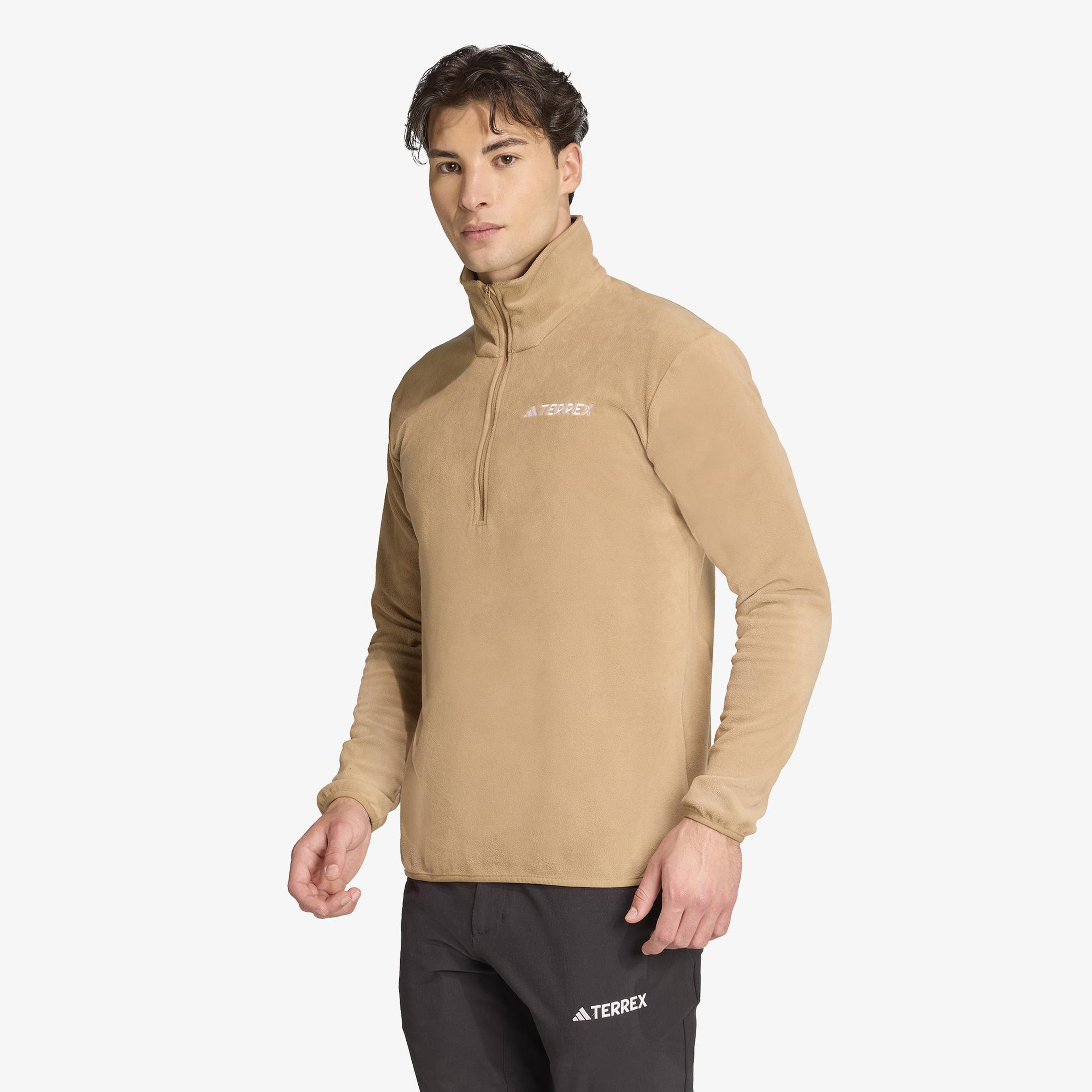 adidas Multi Essentials 1-2 Zip Fleece Erkek Kahverengi Yürüyüş Polar