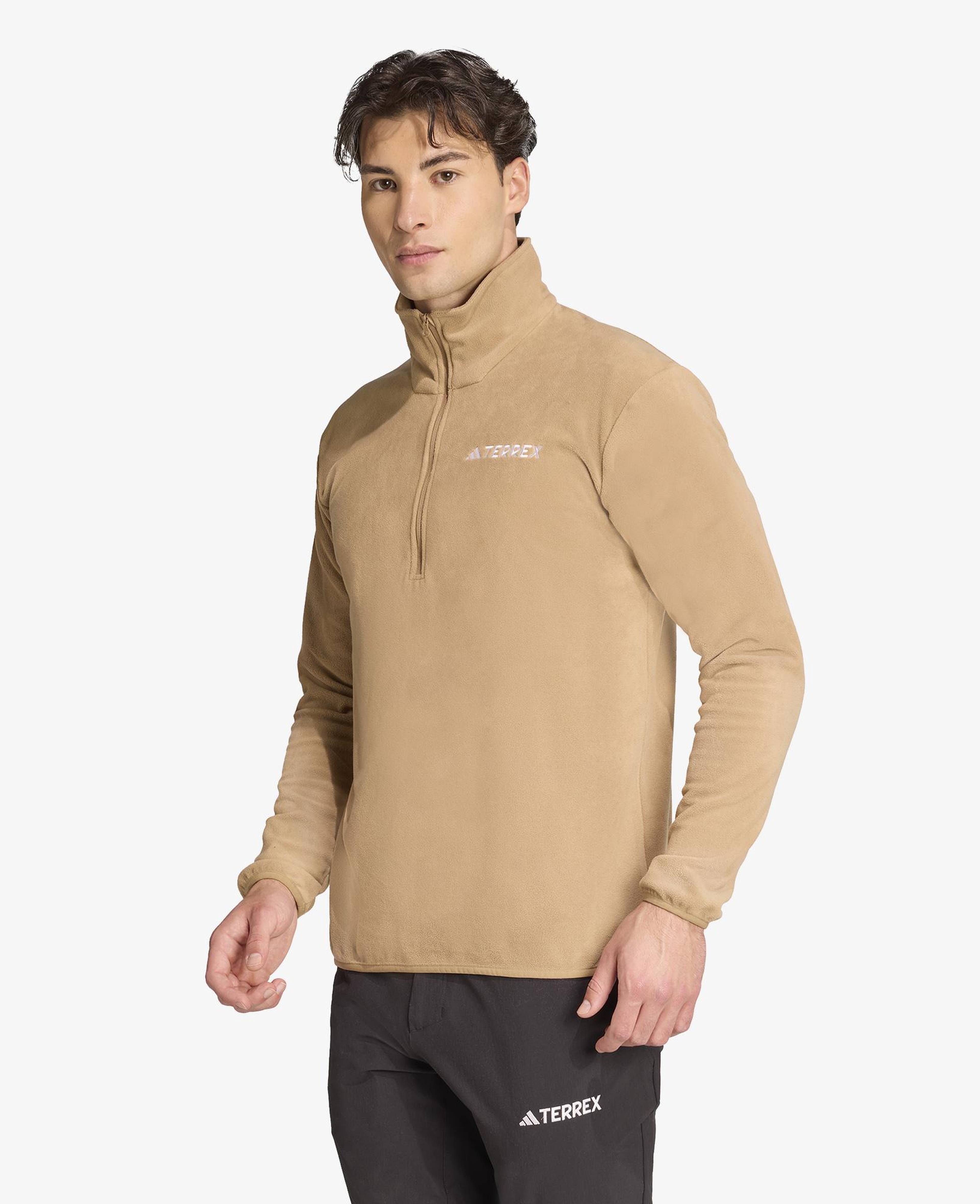 adidas Multi Essentials 1-2 Zip Fleece Erkek Kahverengi Yürüyüş Polar