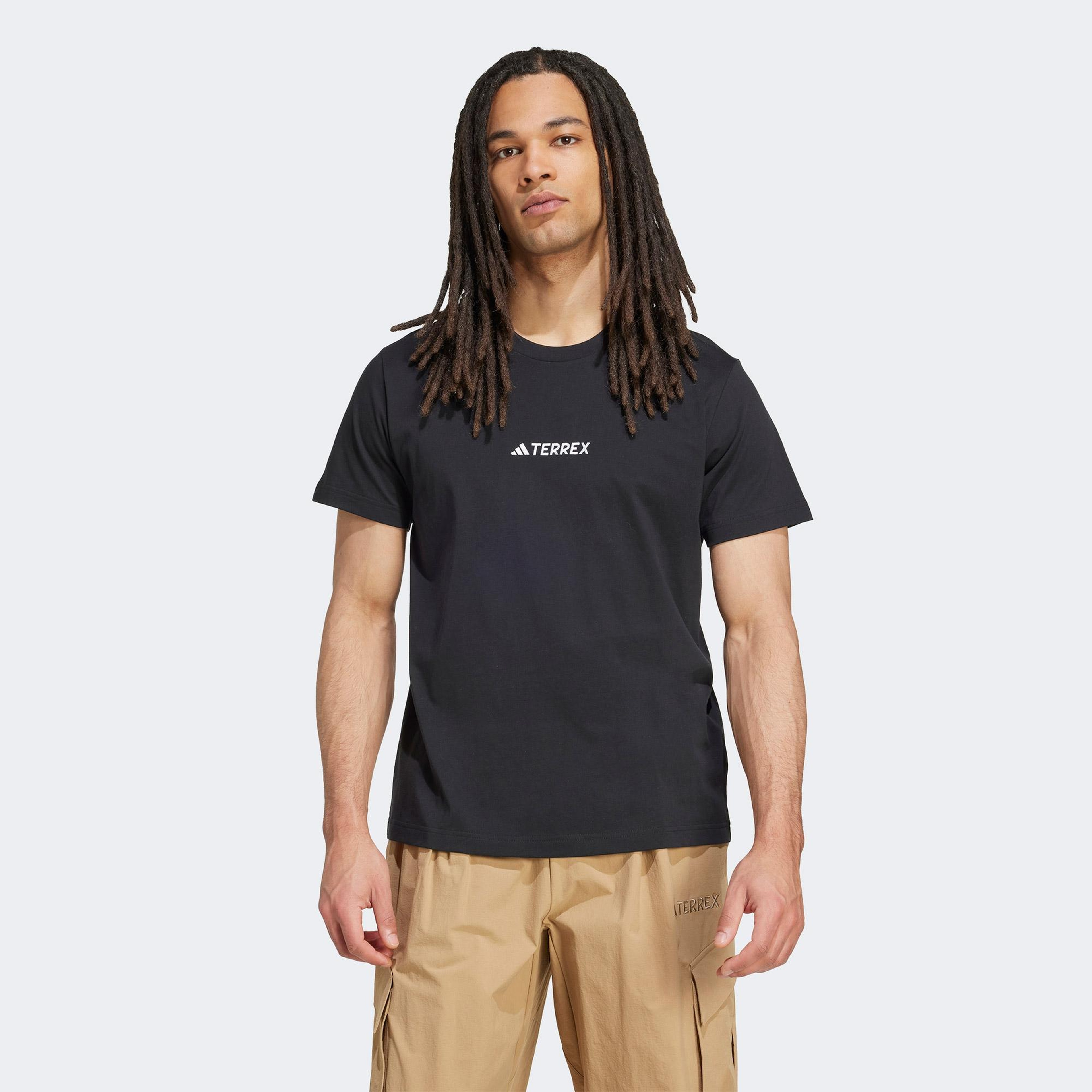 adidas Terrex İkonik Aop Grafikli Unisex Siyah Yürüyüş T-Shirt