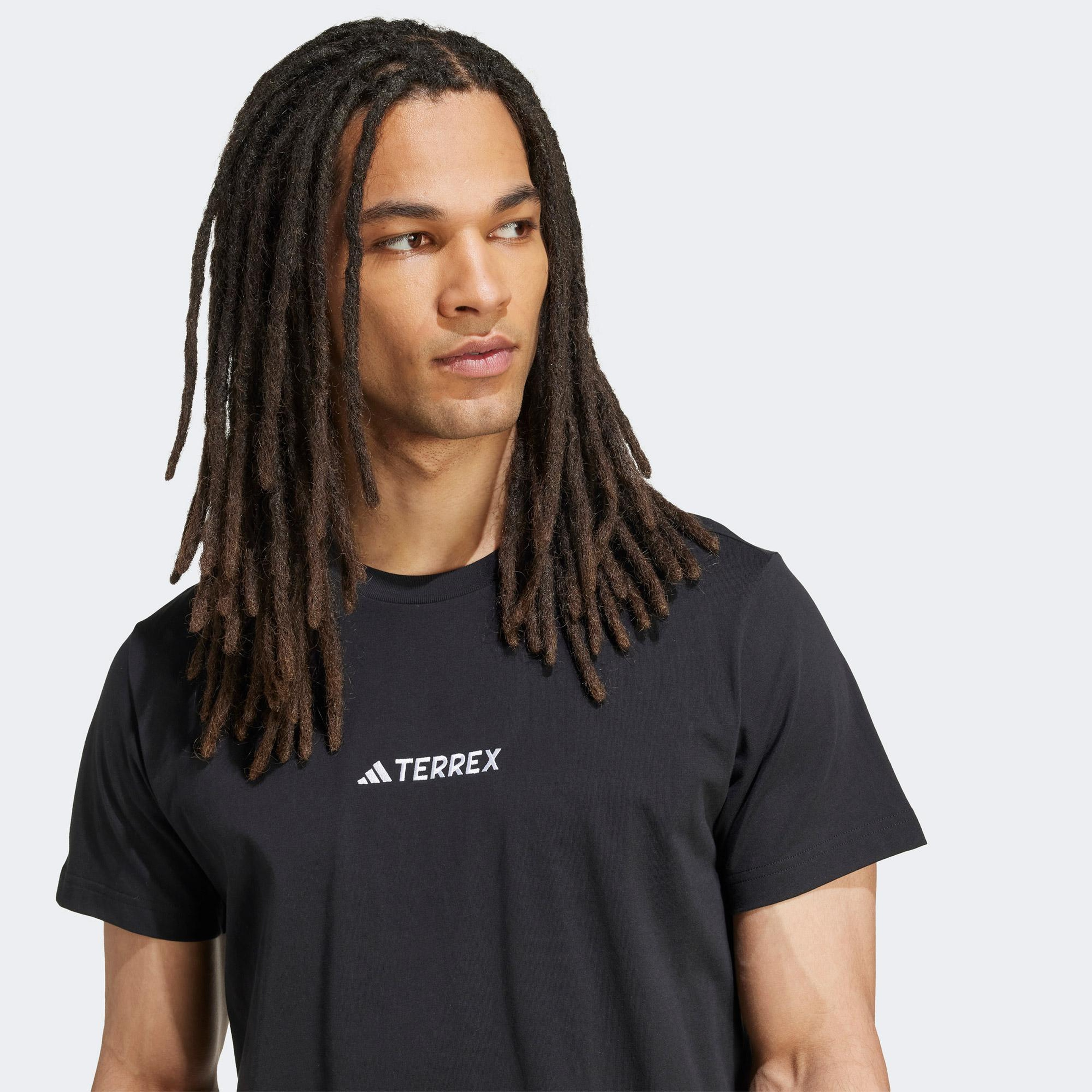 adidas Terrex İkonik Aop Grafikli Unisex Siyah Yürüyüş T-Shirt