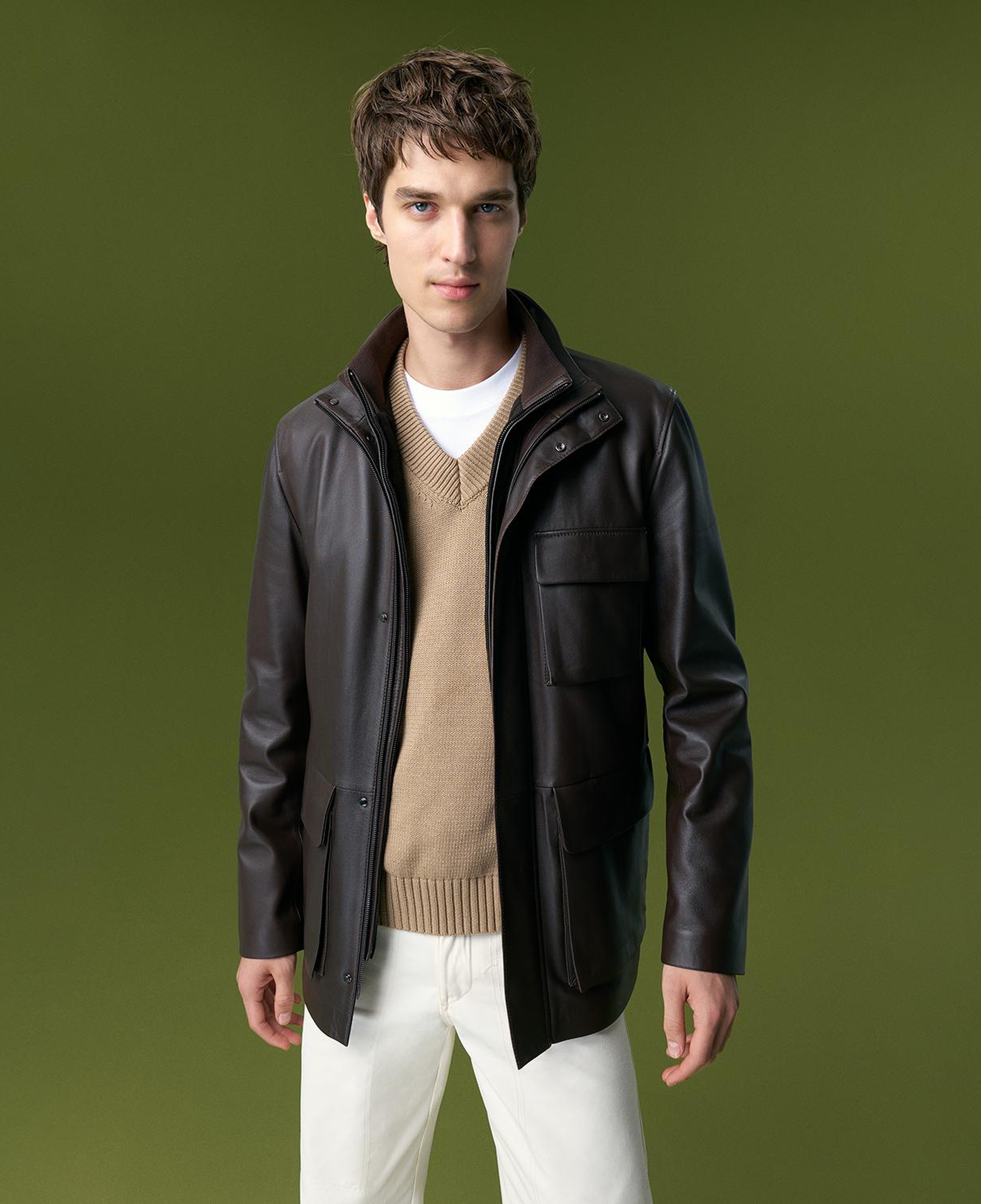 Adahy Kahve Erkek Deri Mont