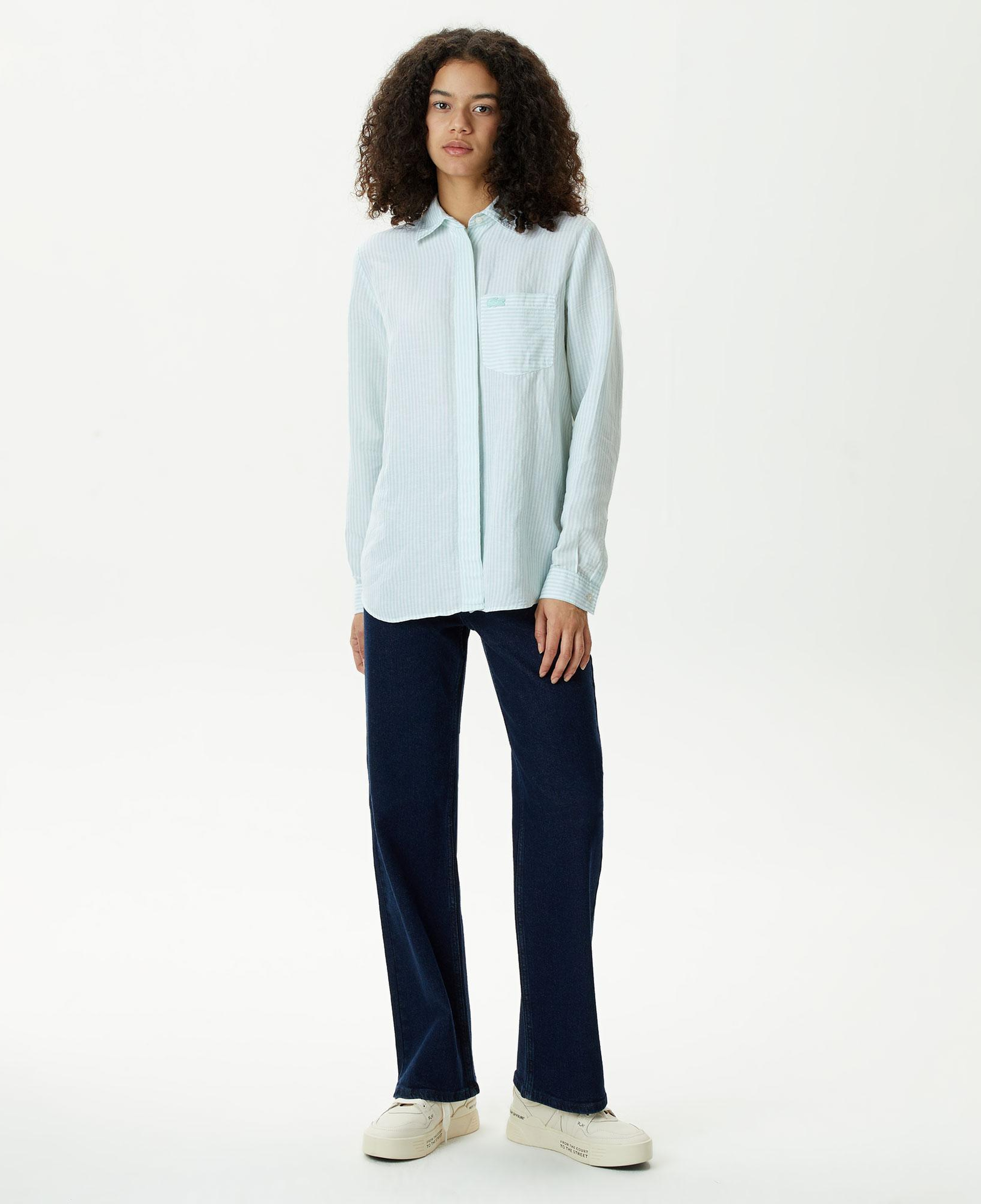 Kadın Relaxed Fit Çizgili Yeşil Gömlek