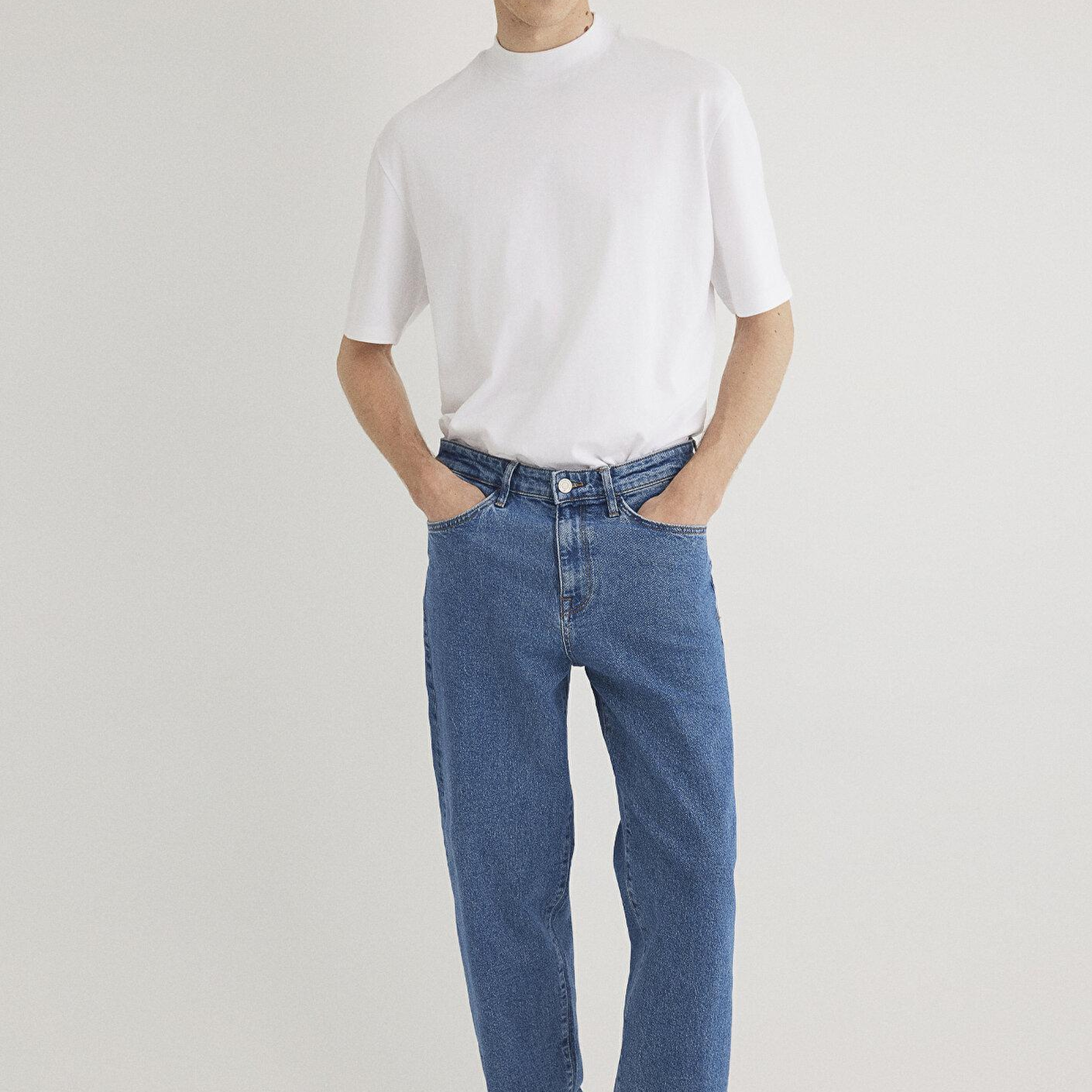 Mavi Beyaz Basic Tişört Loose Fit / Bol Rahat Kesim 0611193-620