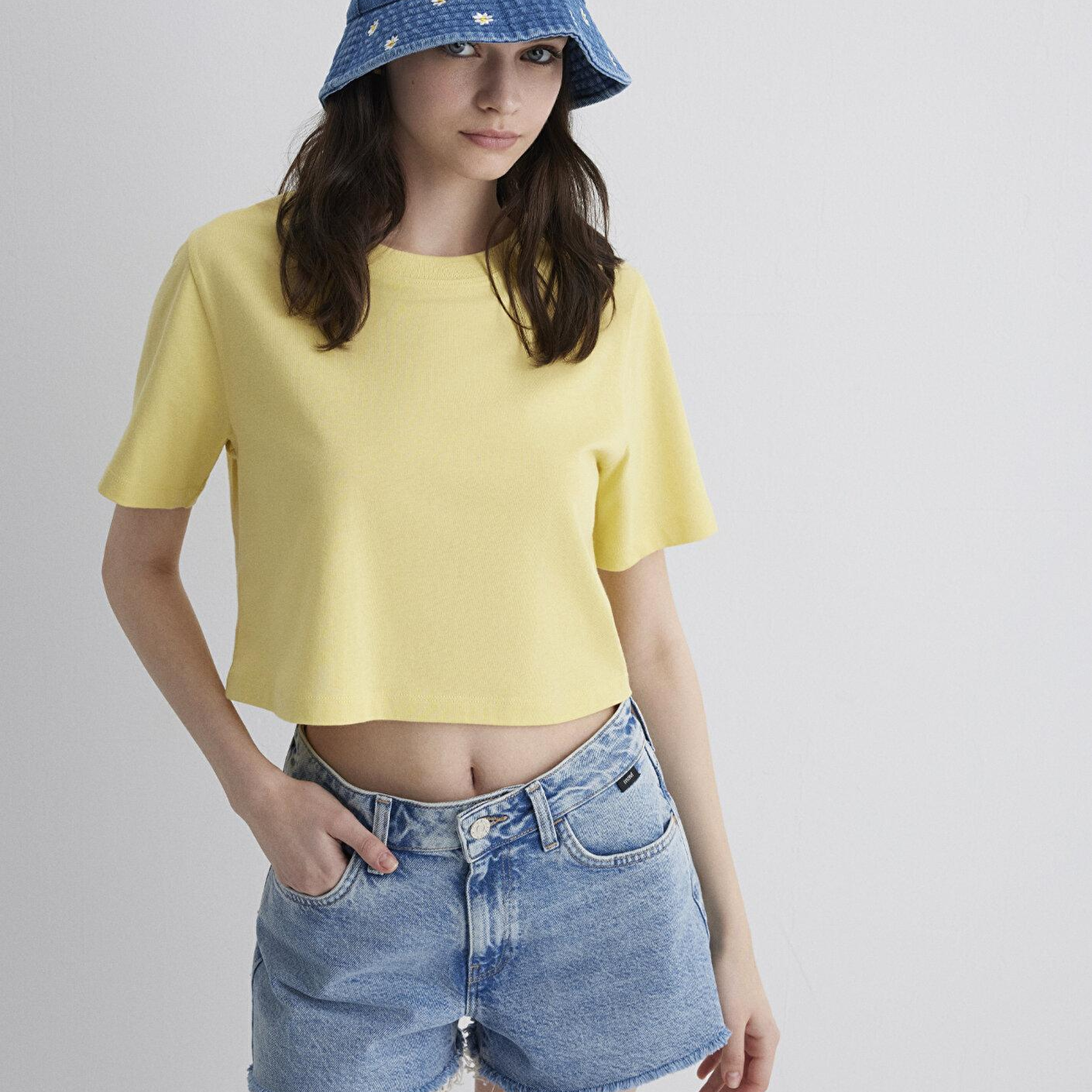 Mavi Papatya Nakışlı Denim Bucket Şapka 1912247-34961