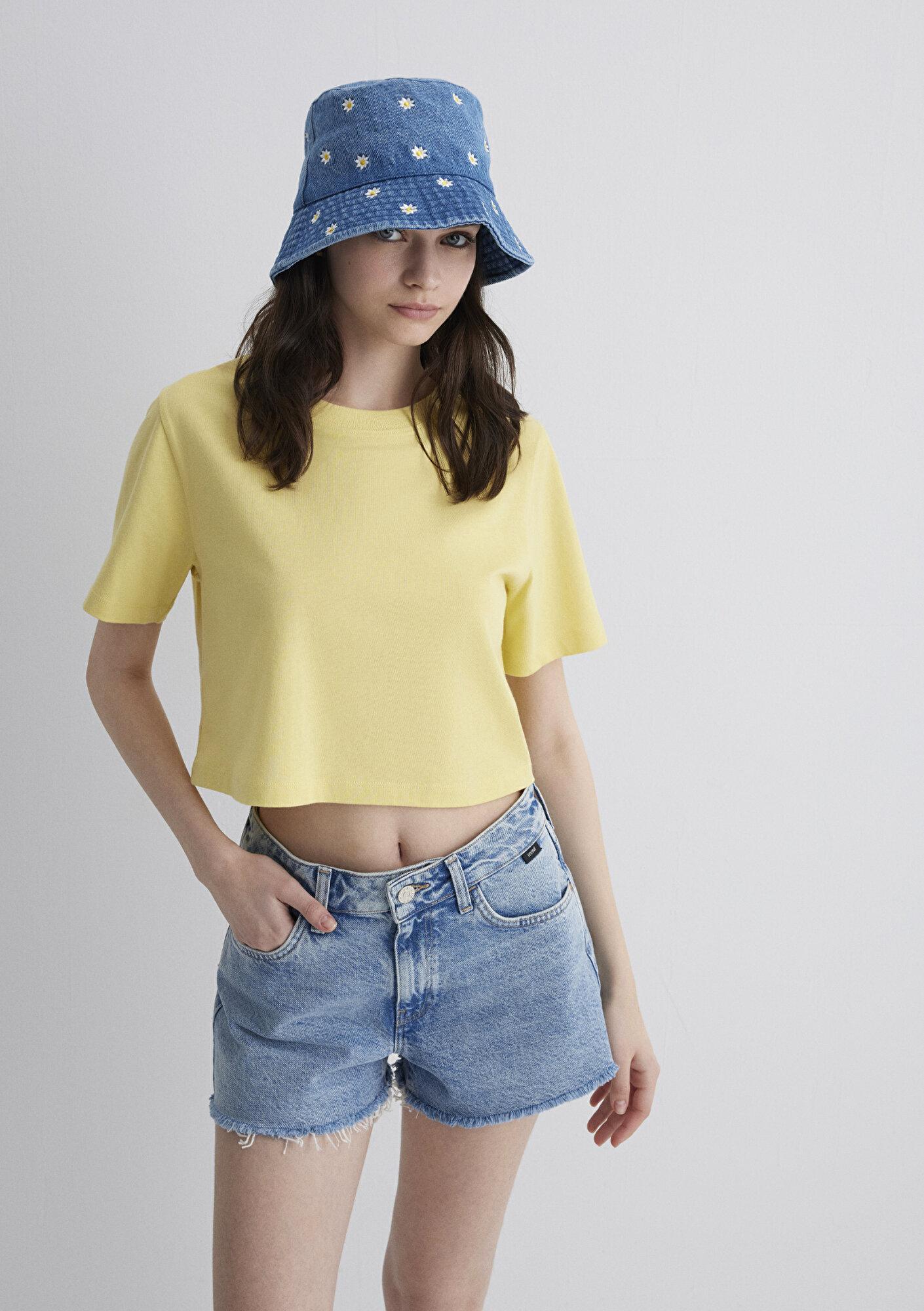 Mavi Papatya Nakışlı Denim Bucket Şapka 1912247-34961