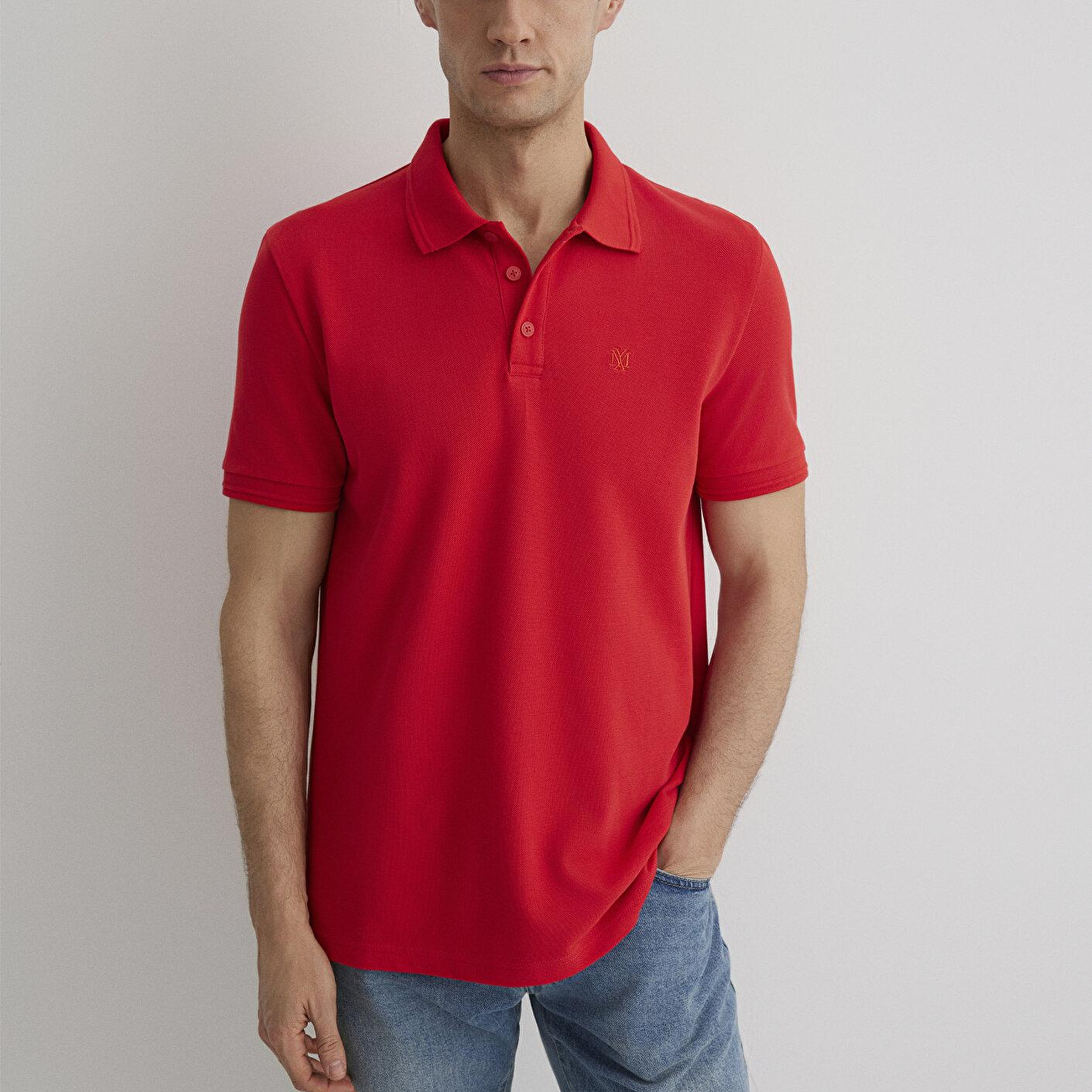 Mavi Kırmızı Polo Tişört Slim Fit / Dar Kesim 064946-70471
