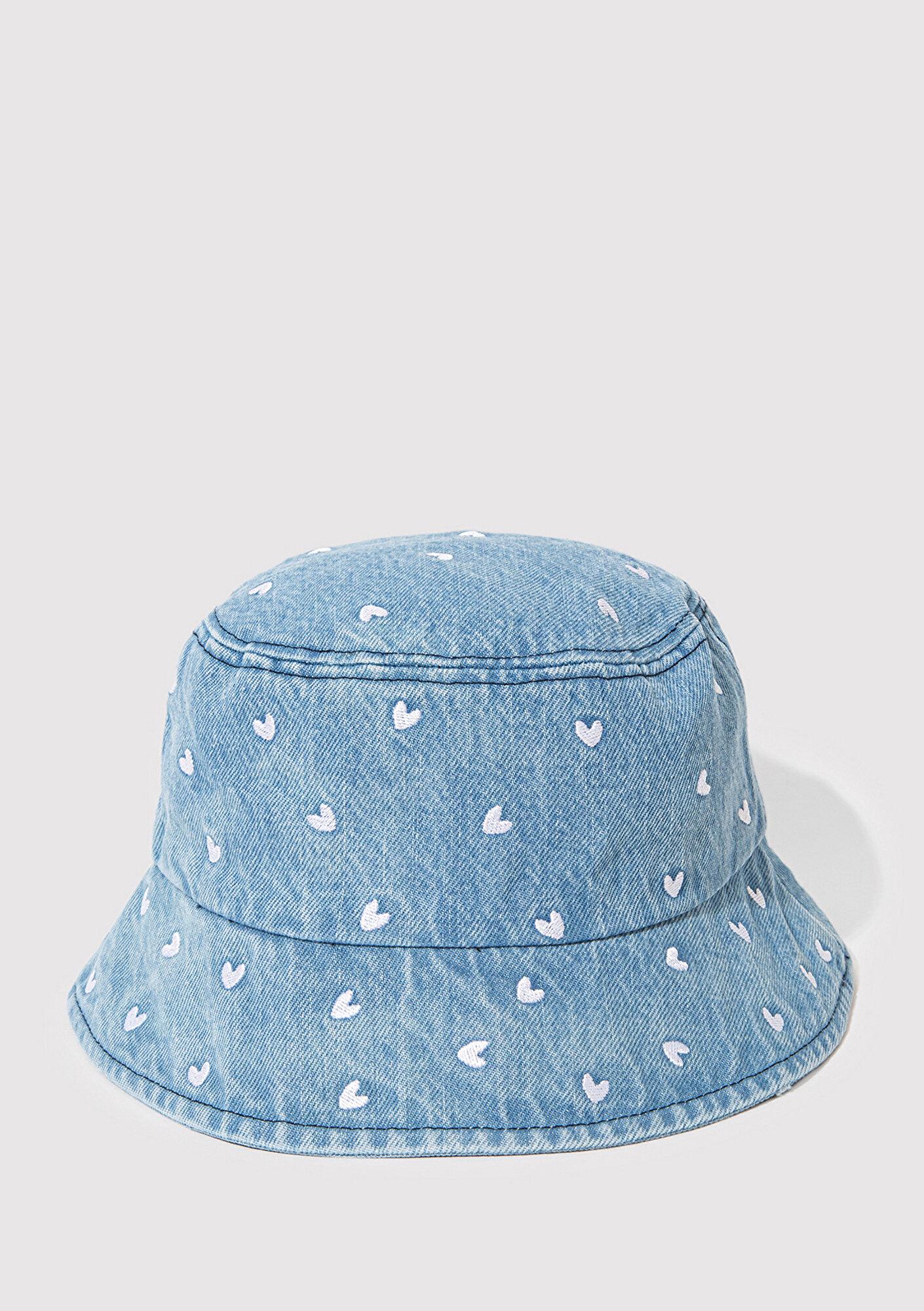 Mavi Kalp Nakışlı Denim Bucket Şapka 1913100-82324