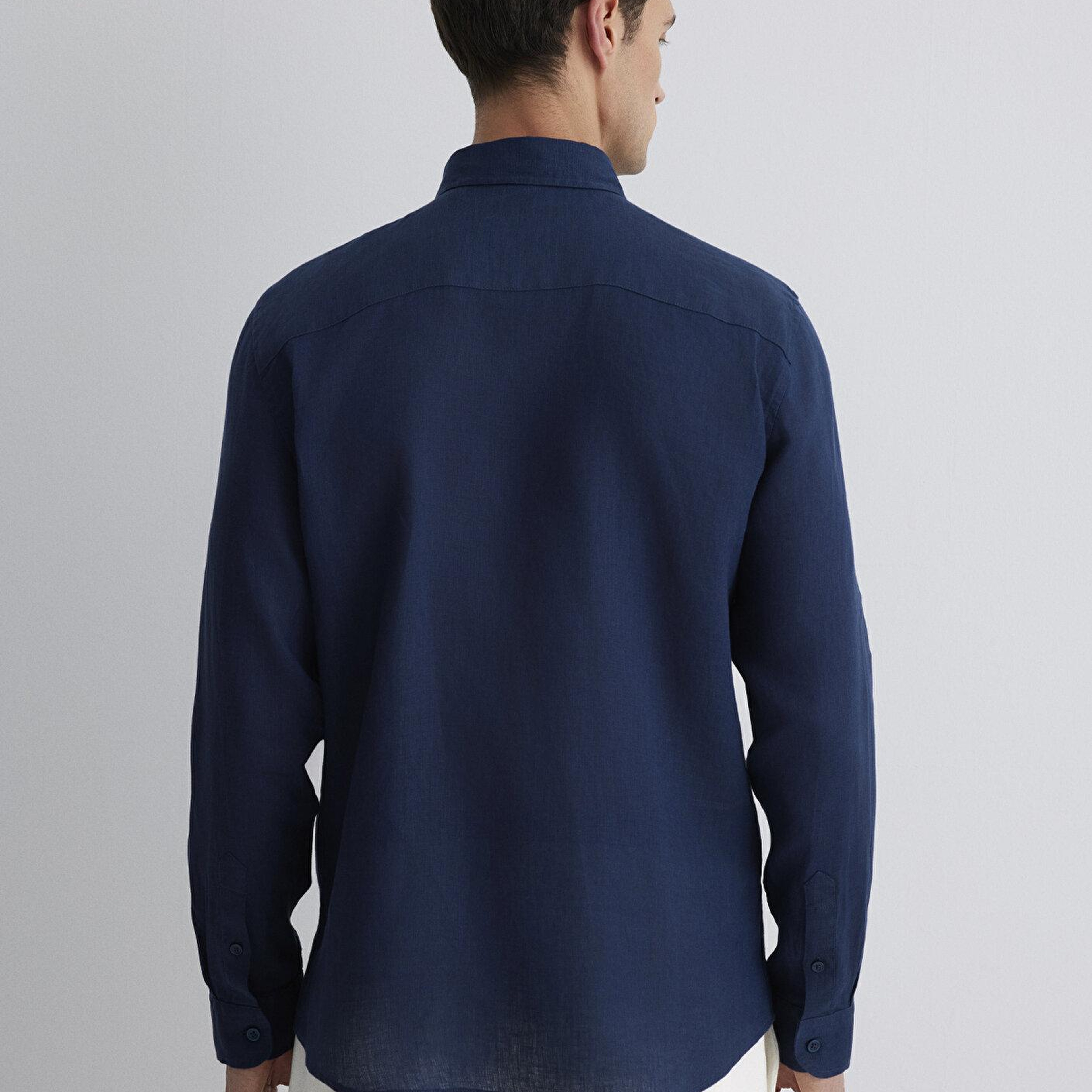 Mavi Lacivert Keten Gömlek Slim Fit / Dar Kesim 0211466-70497