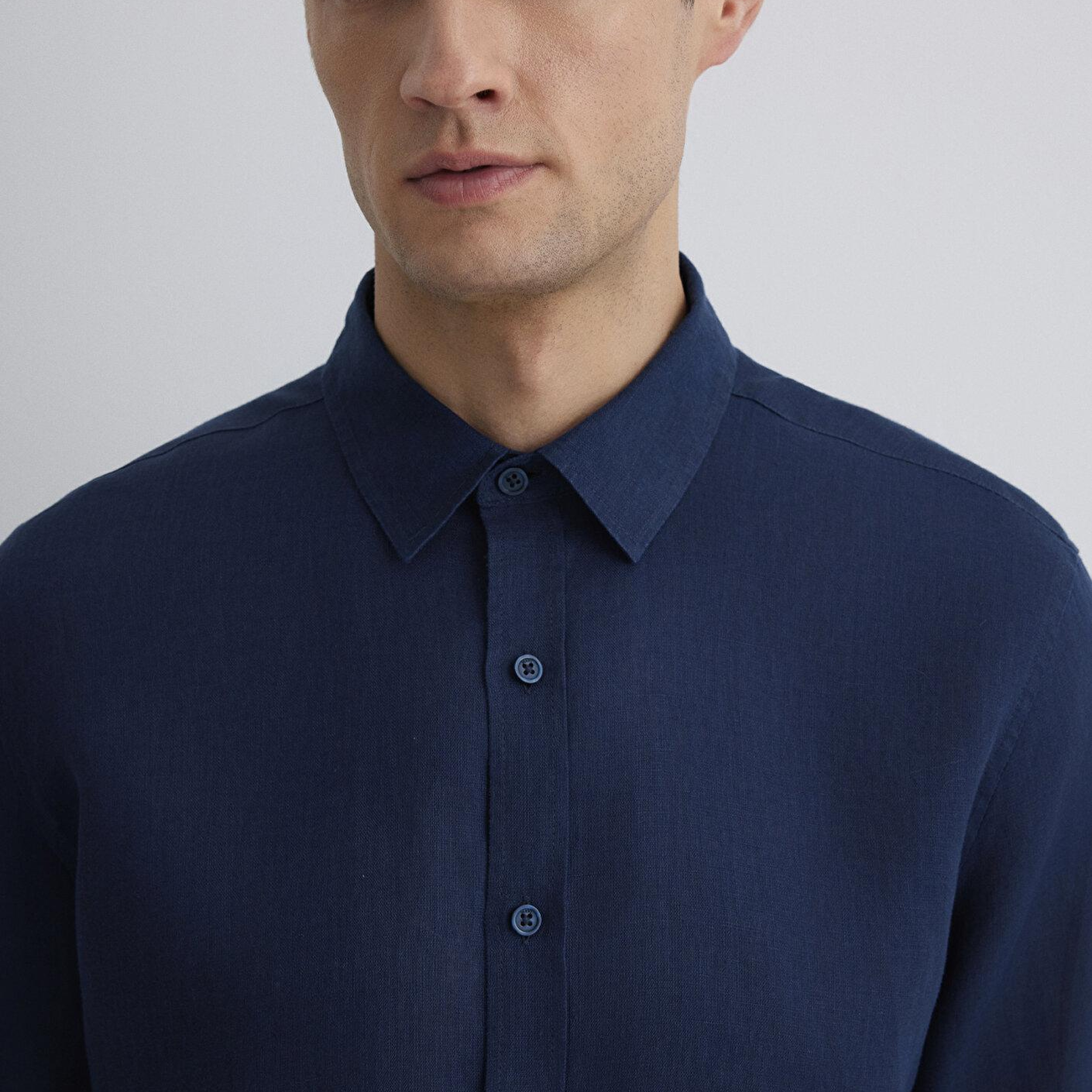 Mavi Lacivert Keten Gömlek Slim Fit / Dar Kesim 0211466-70497