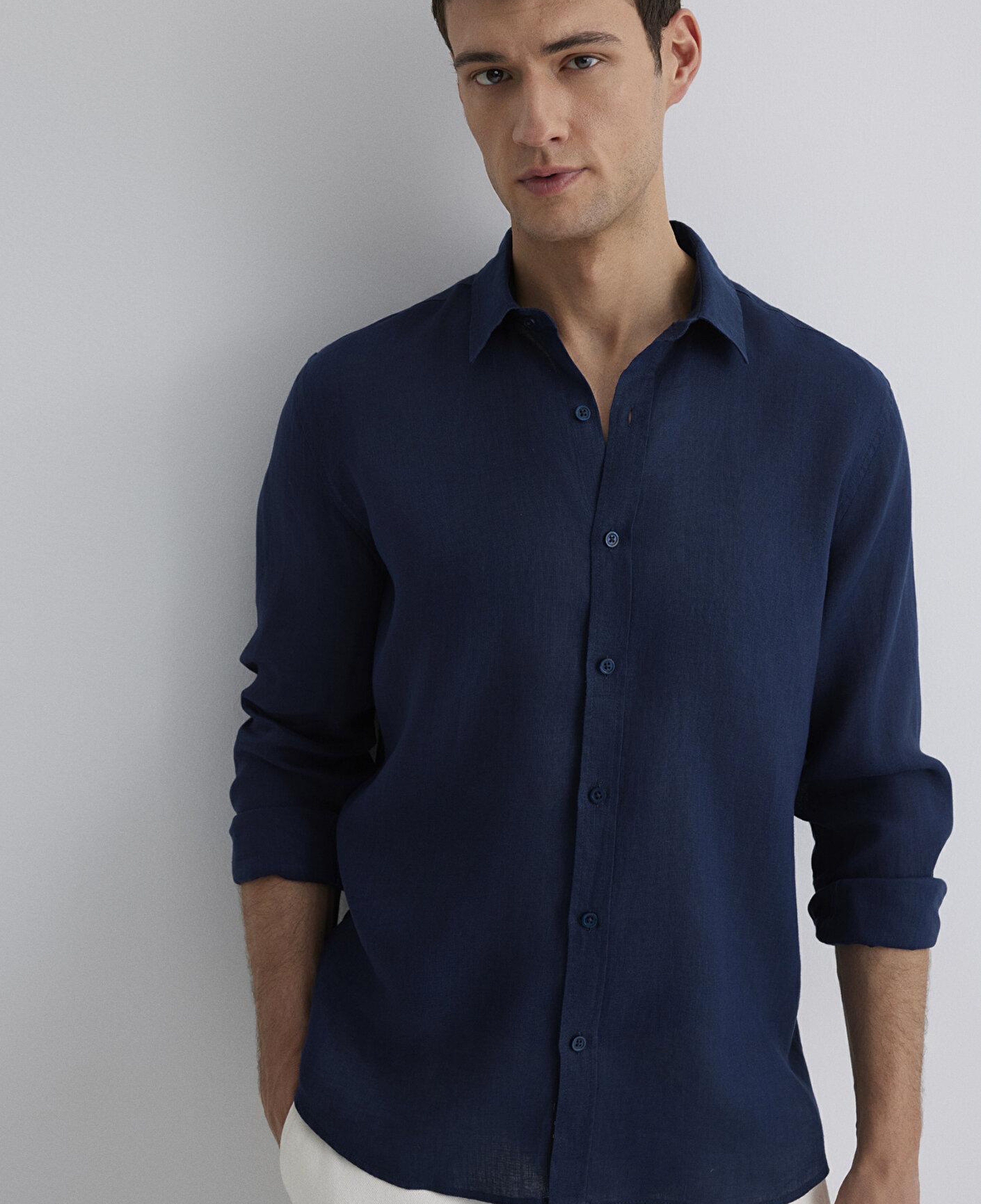 Mavi Lacivert Keten Gömlek Slim Fit / Dar Kesim 0211466-70497