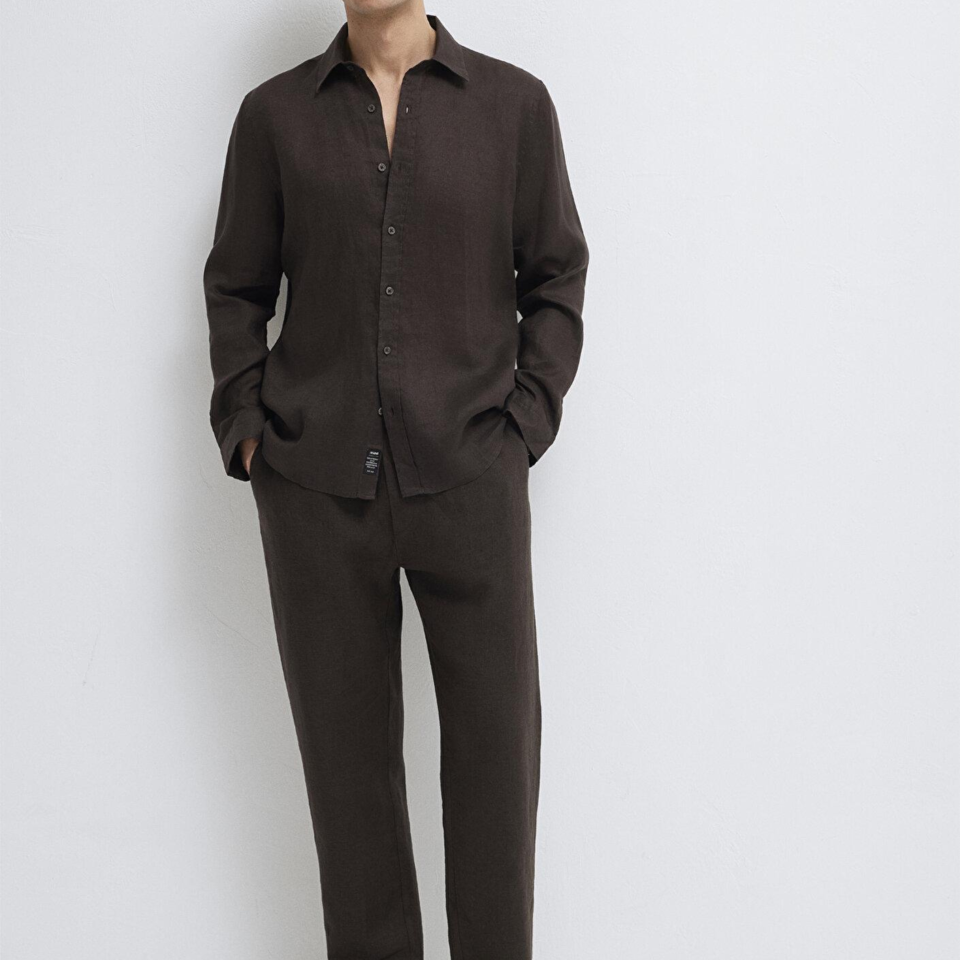 Mavi Kahverengi Keten Karışımlı Gömlek Slim Fit / Dar Kesim 0211466-70219