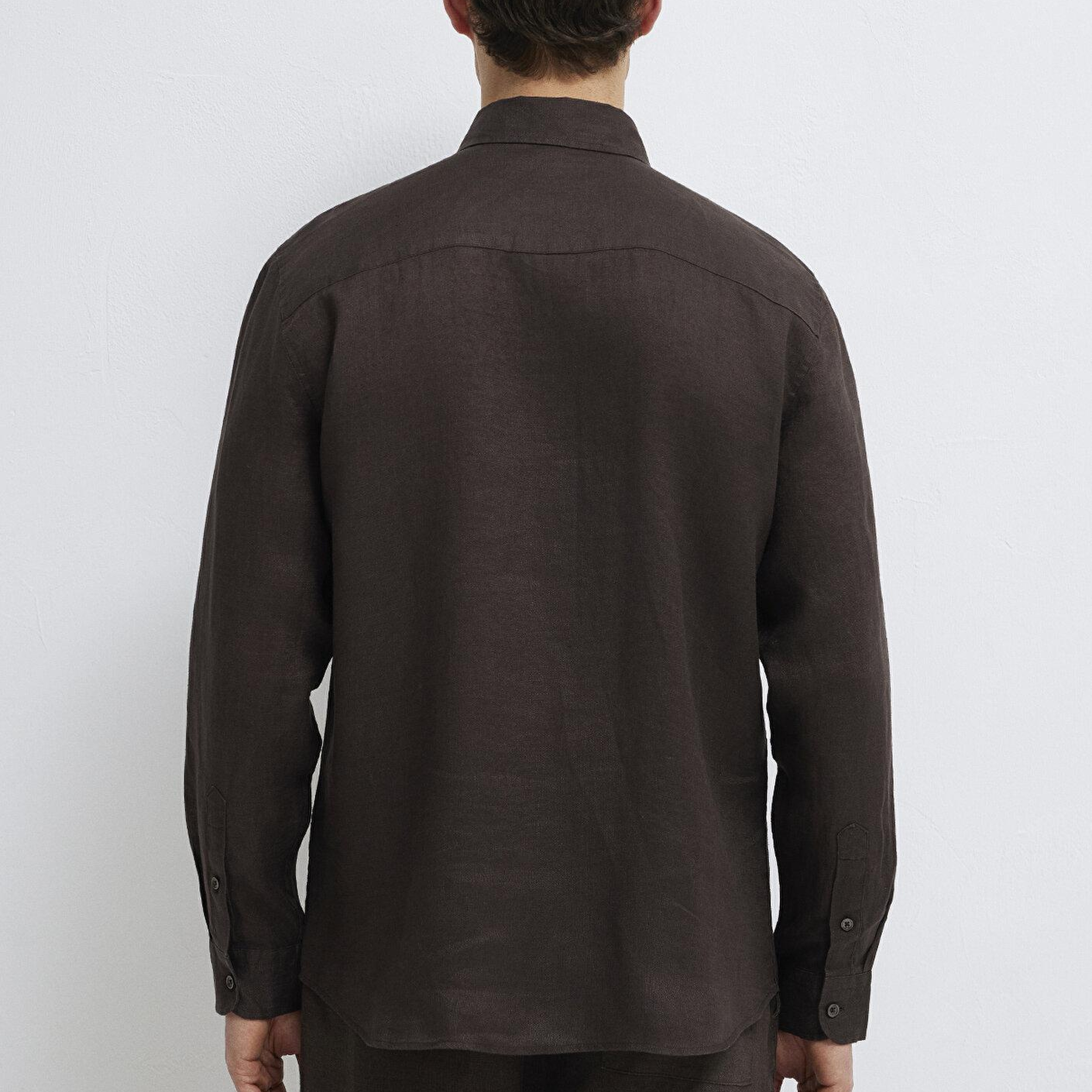 Mavi Kahverengi Keten Karışımlı Gömlek Slim Fit / Dar Kesim 0211466-70219