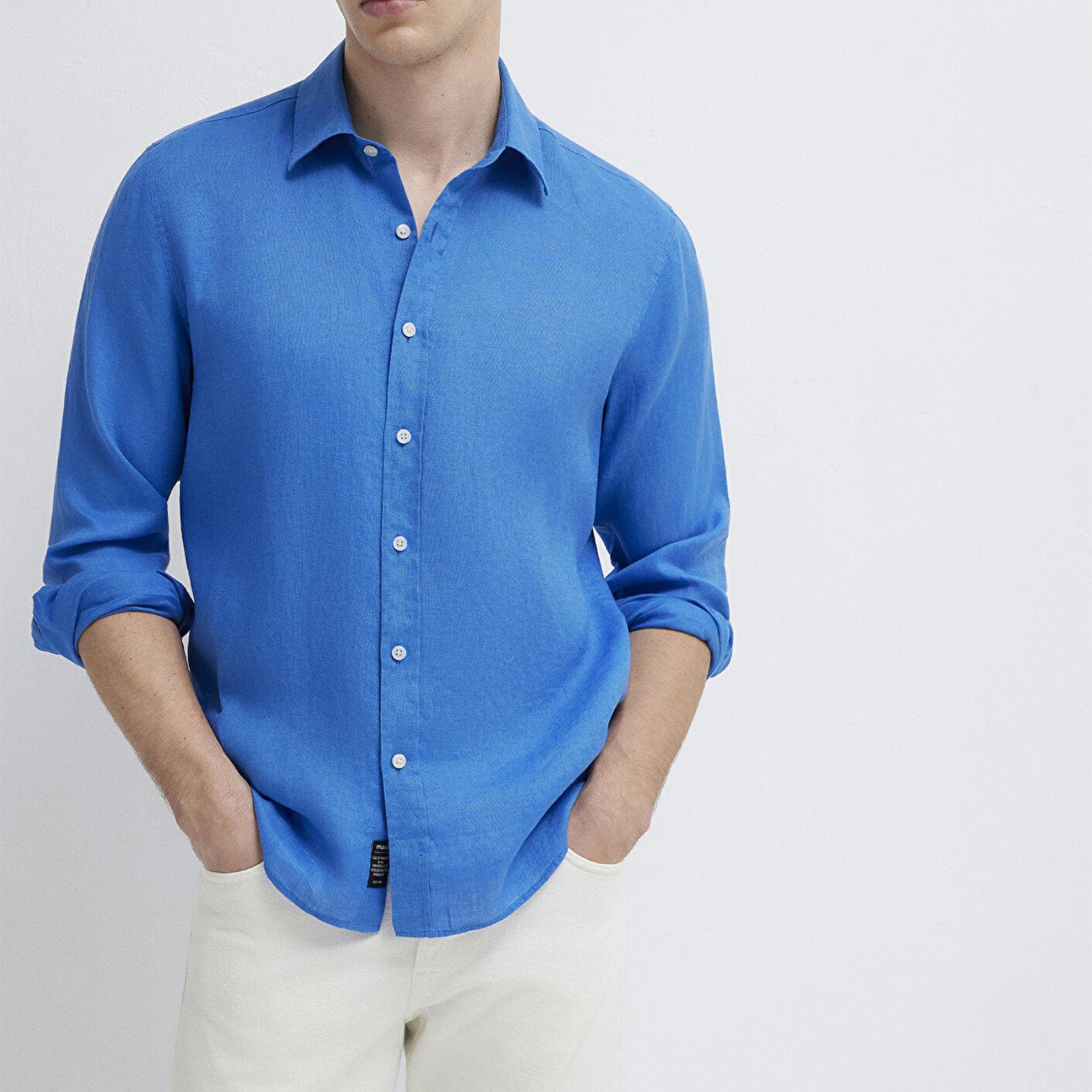 Mavi Mavi Keten Gömlek Slim Fit / Dar Kesim 0211466-81347