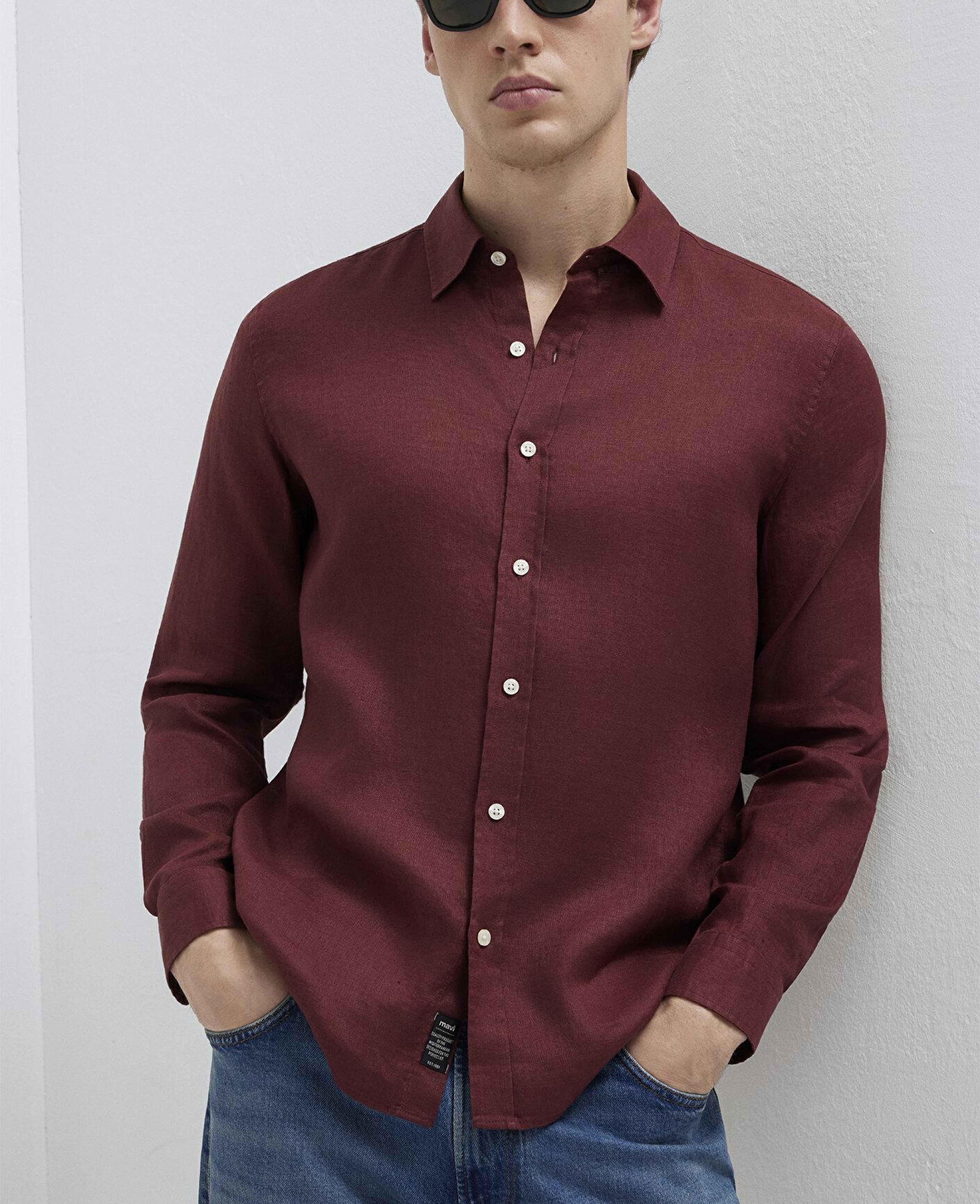 Mavi Bordo Keten Gömlek Slim Fit / Dar Kesim 0211466-70396