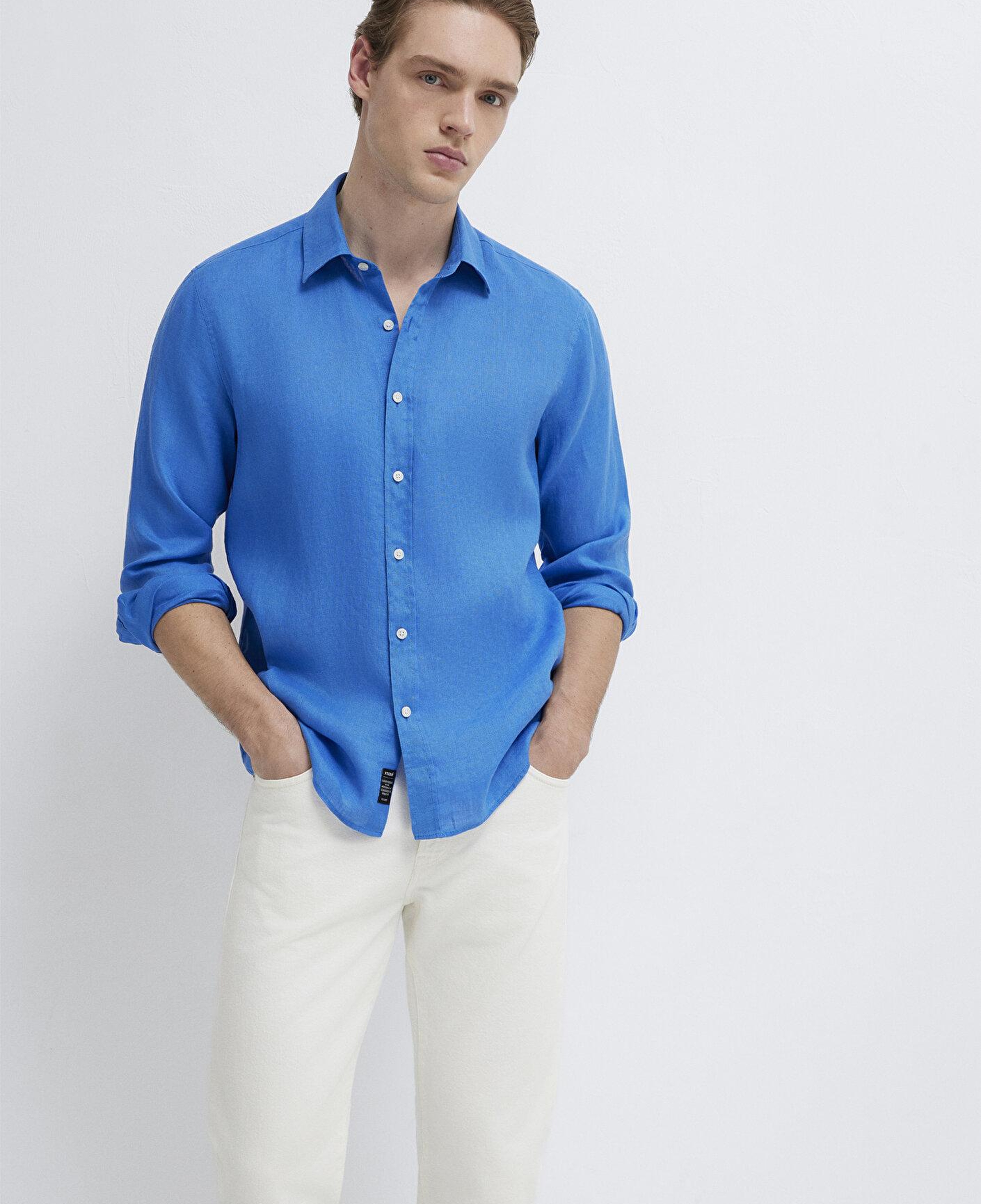 Mavi Mavi Keten Gömlek Slim Fit / Dar Kesim 0211466-81347