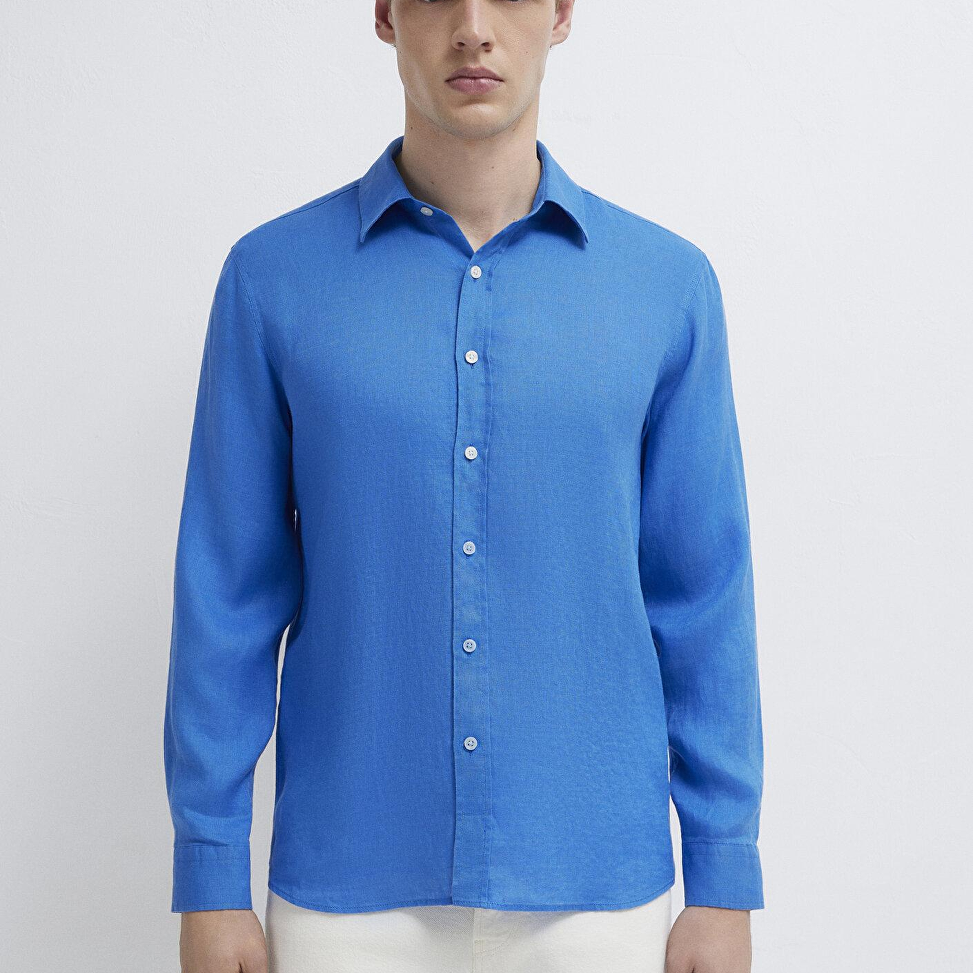 Mavi Mavi Keten Gömlek Slim Fit / Dar Kesim 0211466-81347