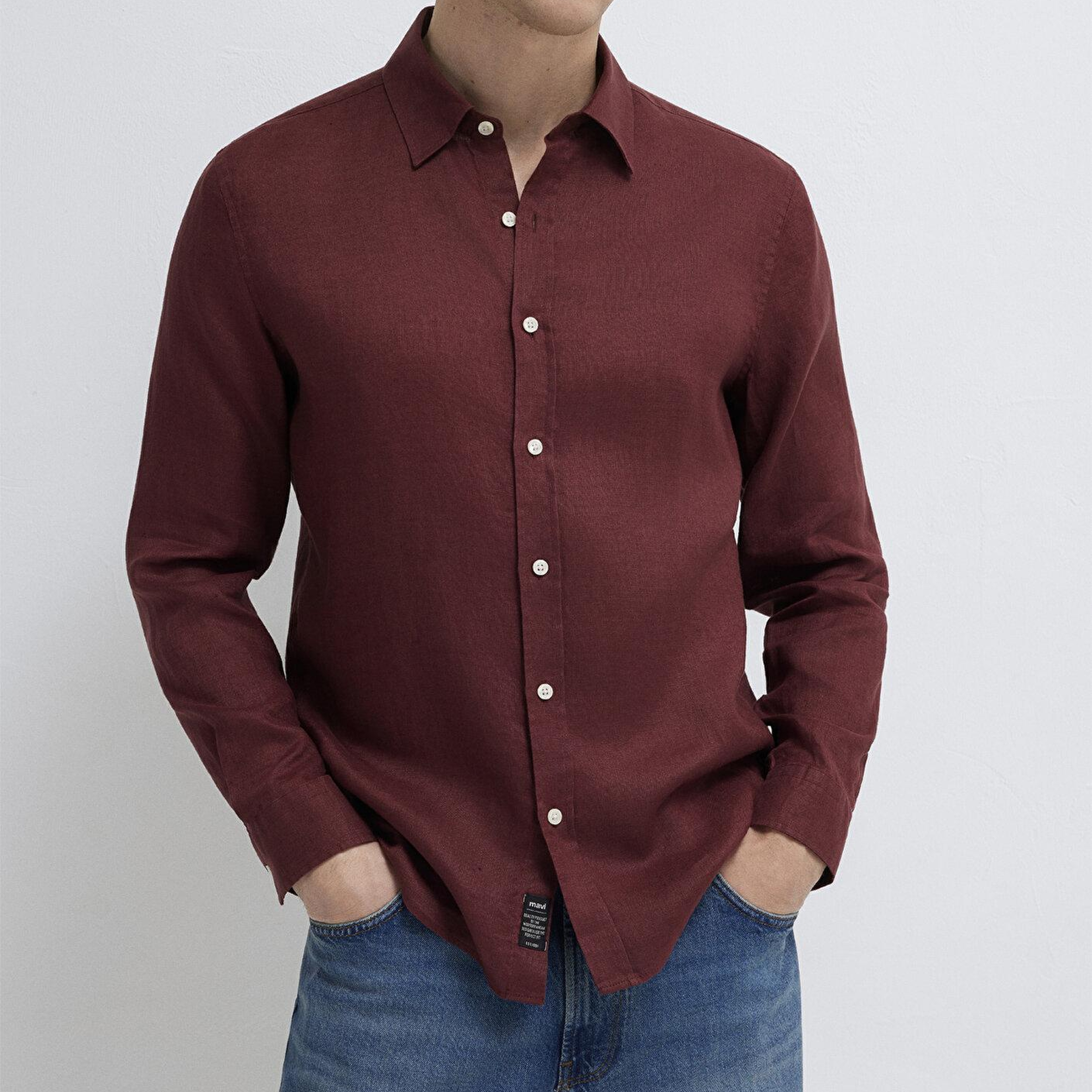 Mavi Bordo Keten Gömlek Slim Fit / Dar Kesim 0211466-70396