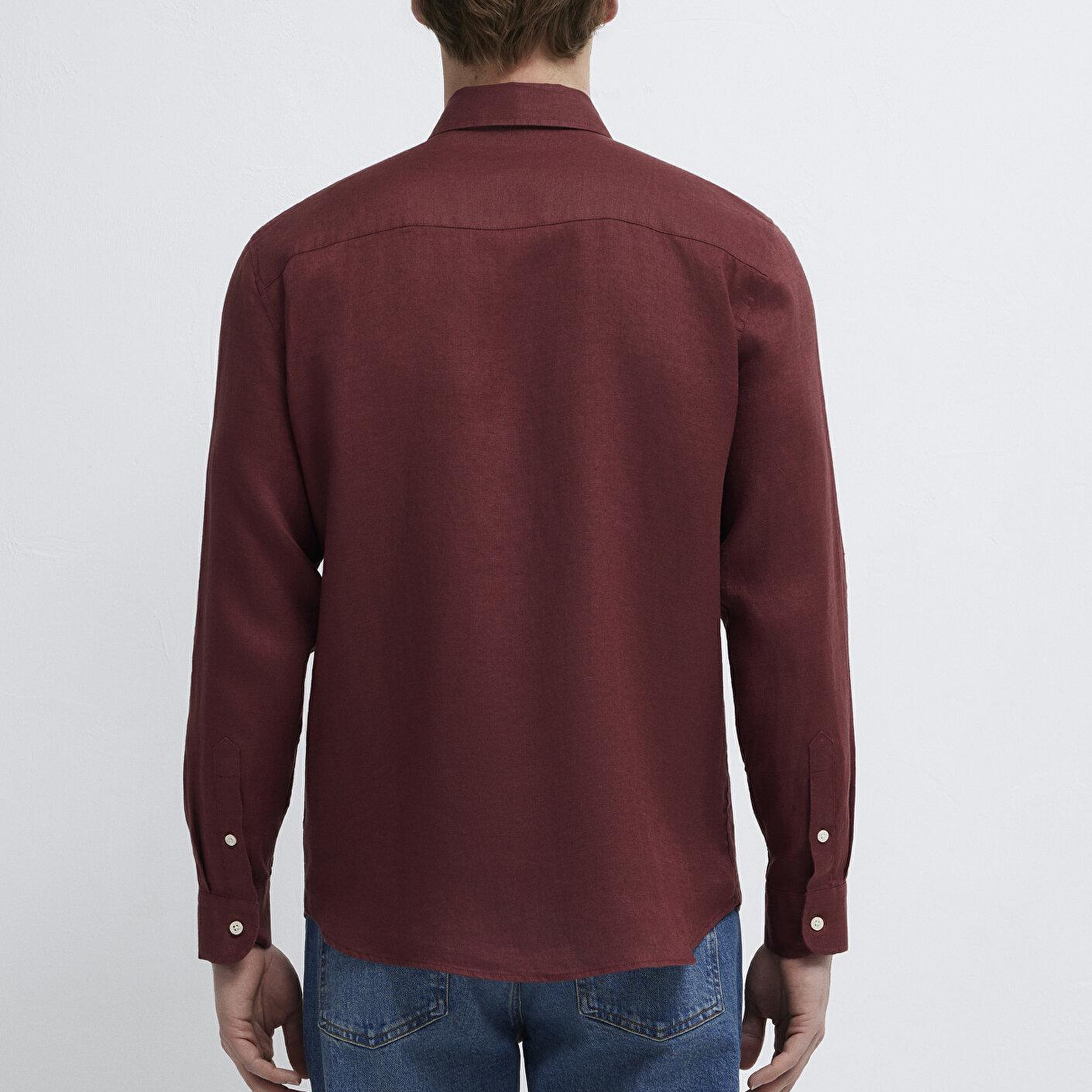 Mavi Bordo Keten Gömlek Slim Fit / Dar Kesim 0211466-70396