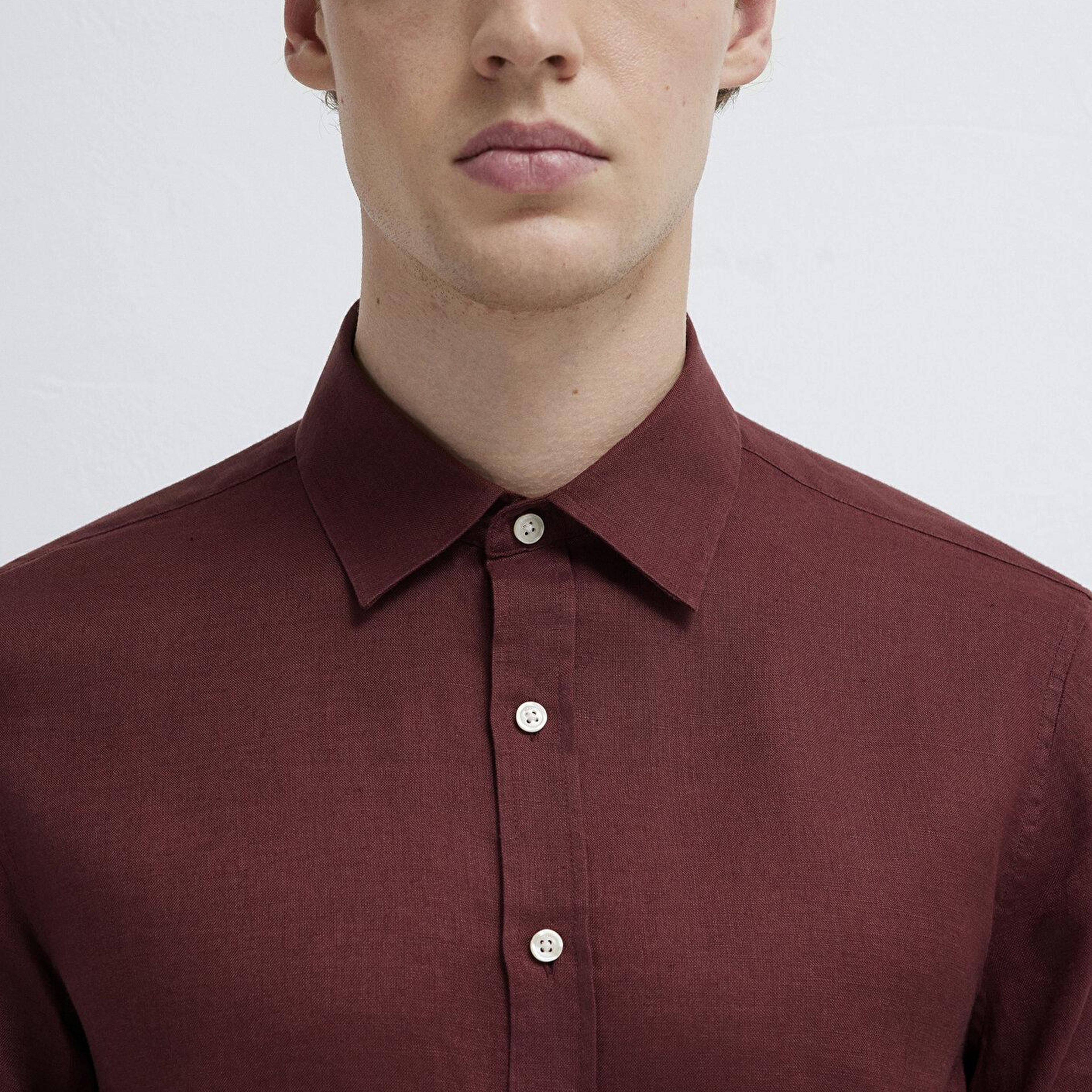 Mavi Bordo Keten Gömlek Slim Fit / Dar Kesim 0211466-70396