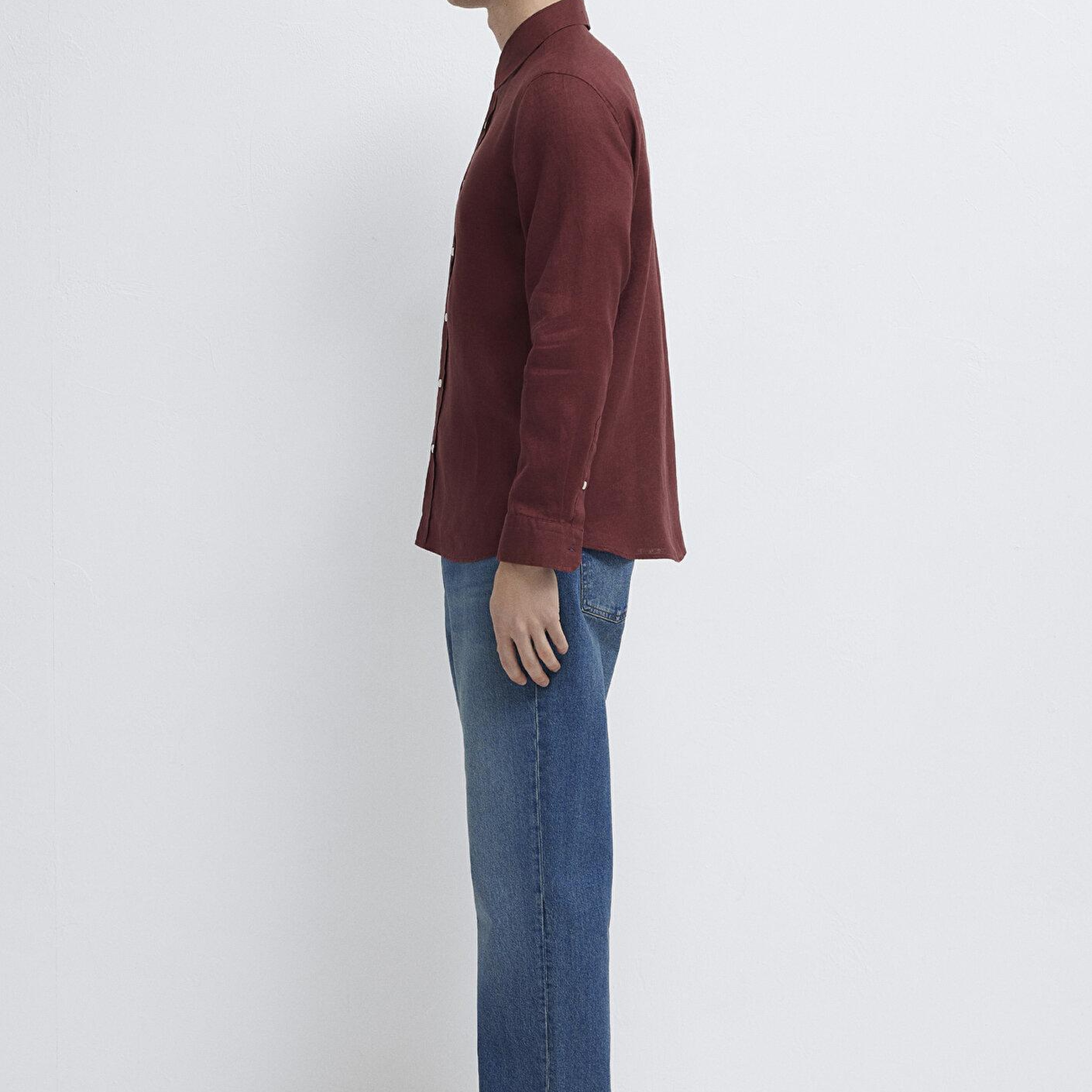 Mavi Bordo Keten Gömlek Slim Fit / Dar Kesim 0211466-70396