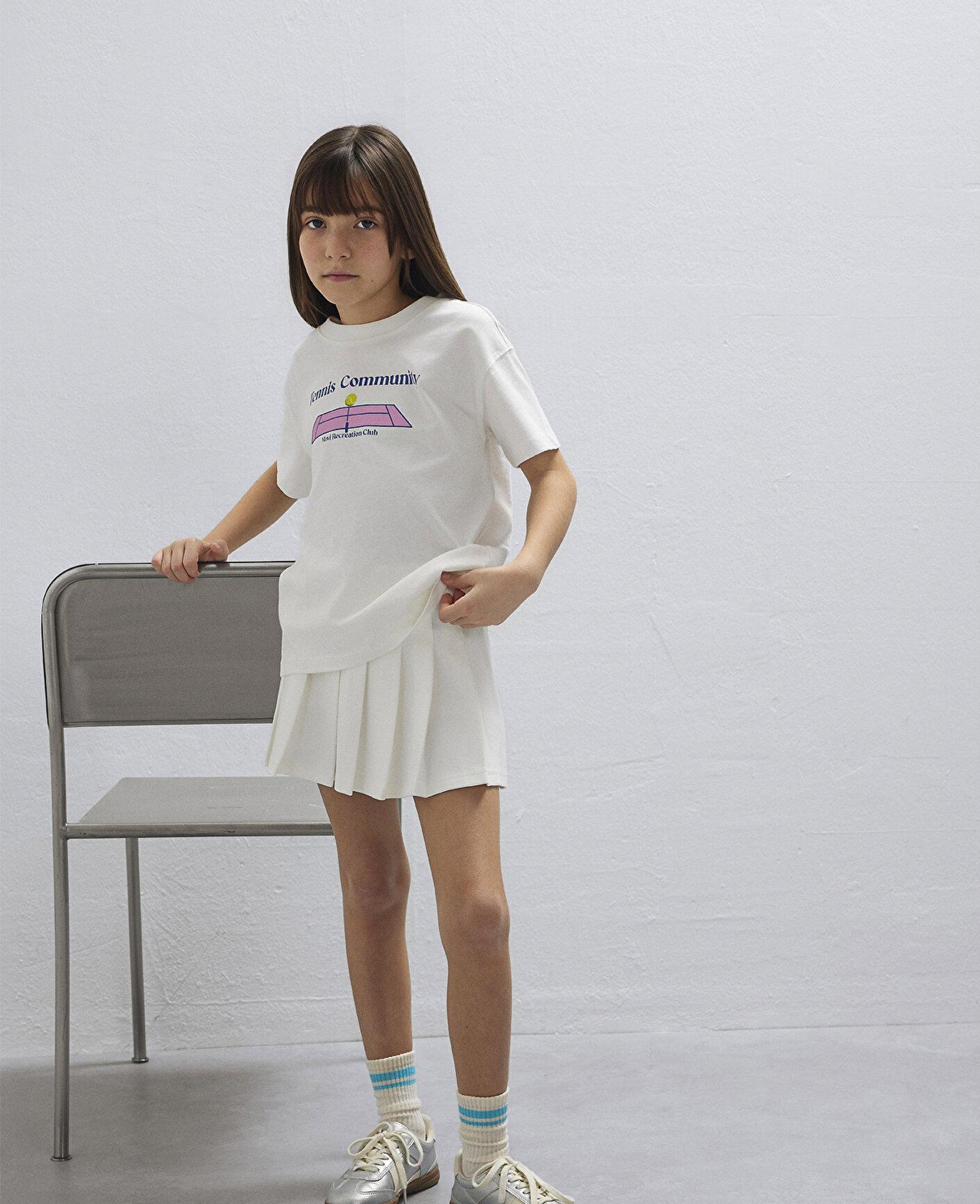 Mavi Tenis Baskılı Ekru Tişört Loose Fit / Bol Rahat Kesim 7610397-70057