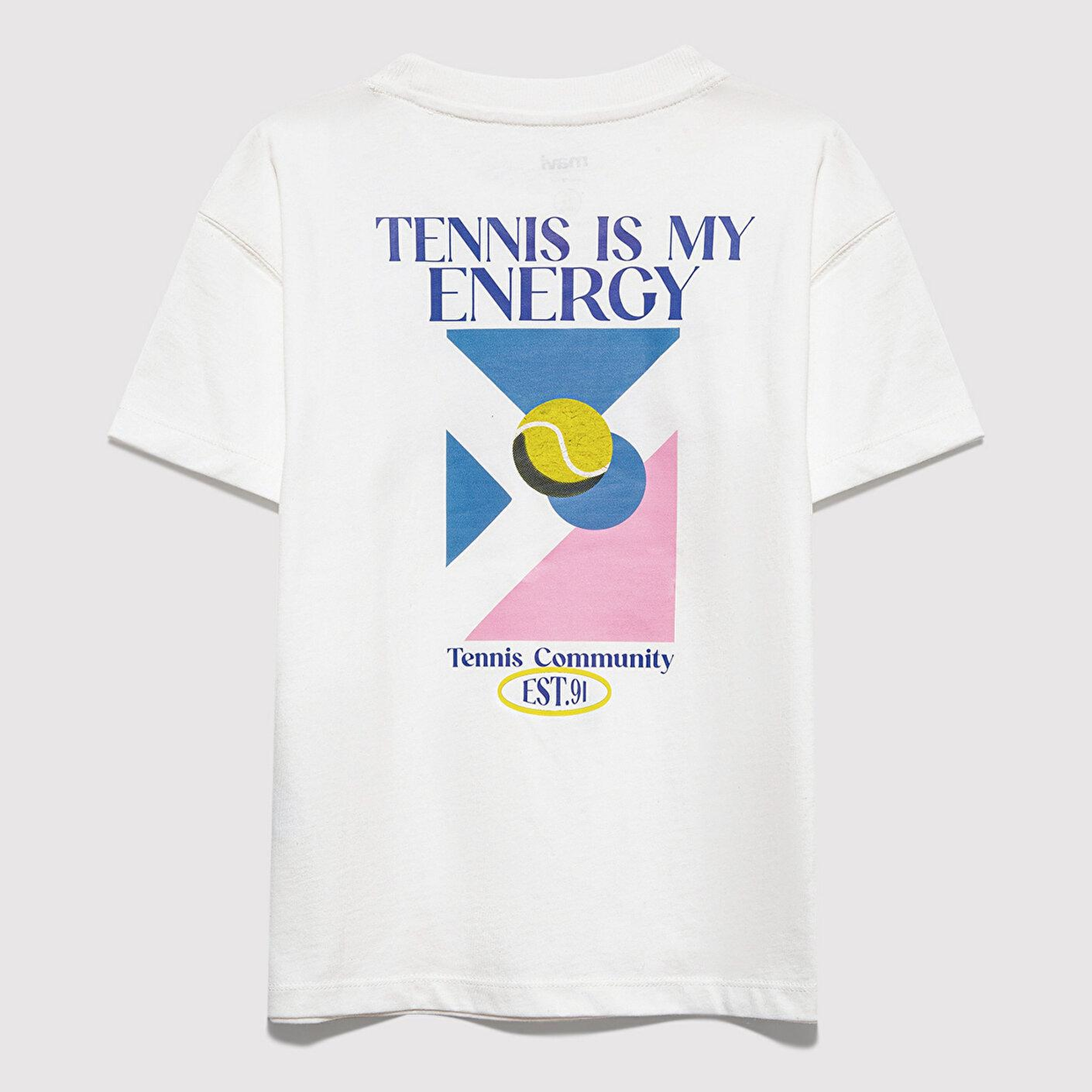 Mavi Tenis Baskılı Ekru Tişört Loose Fit / Bol Rahat Kesim 7610397-70057