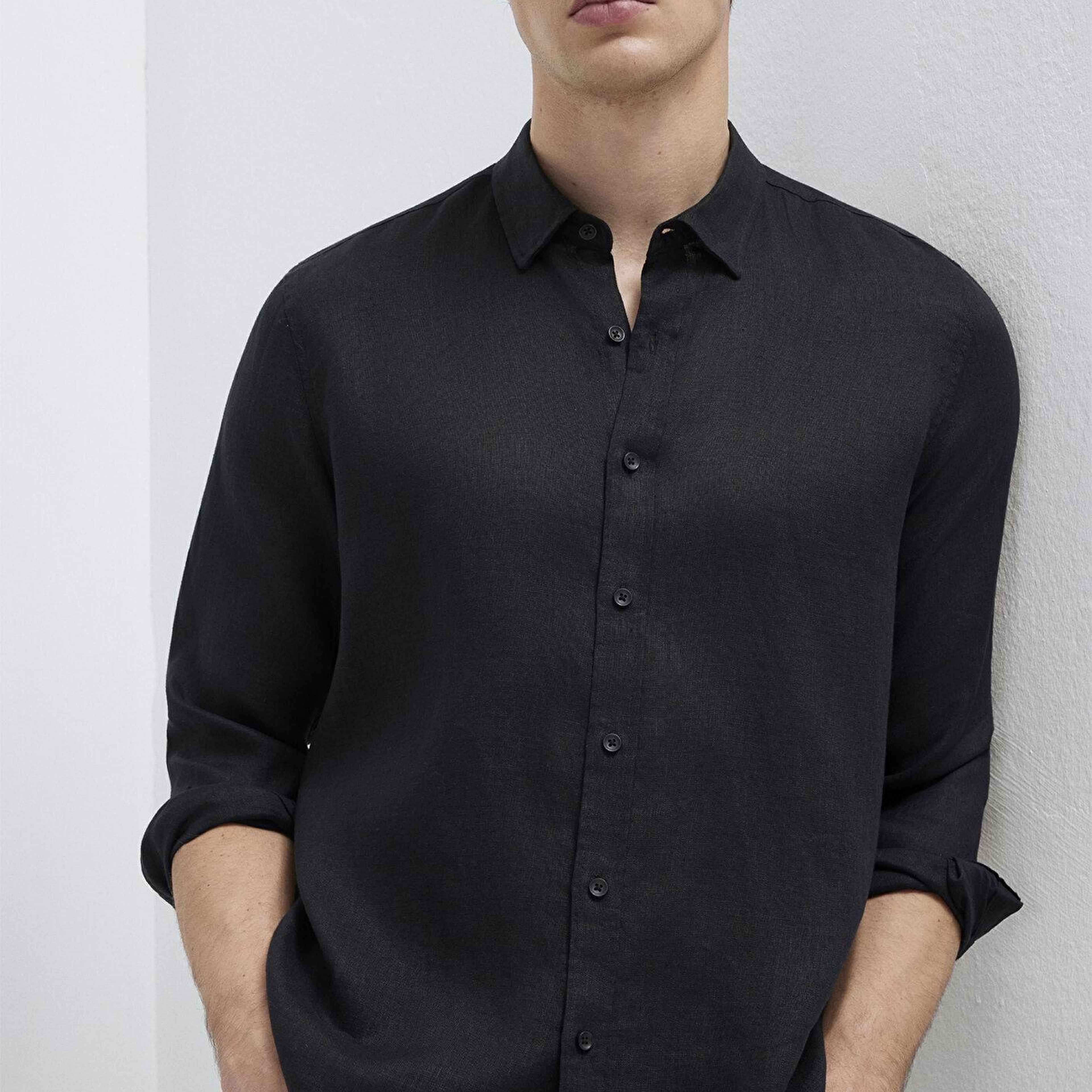 Mavi Keten Karışımlı Siyah Gömlek Regular Fit / Normal Kesim 0211909-900