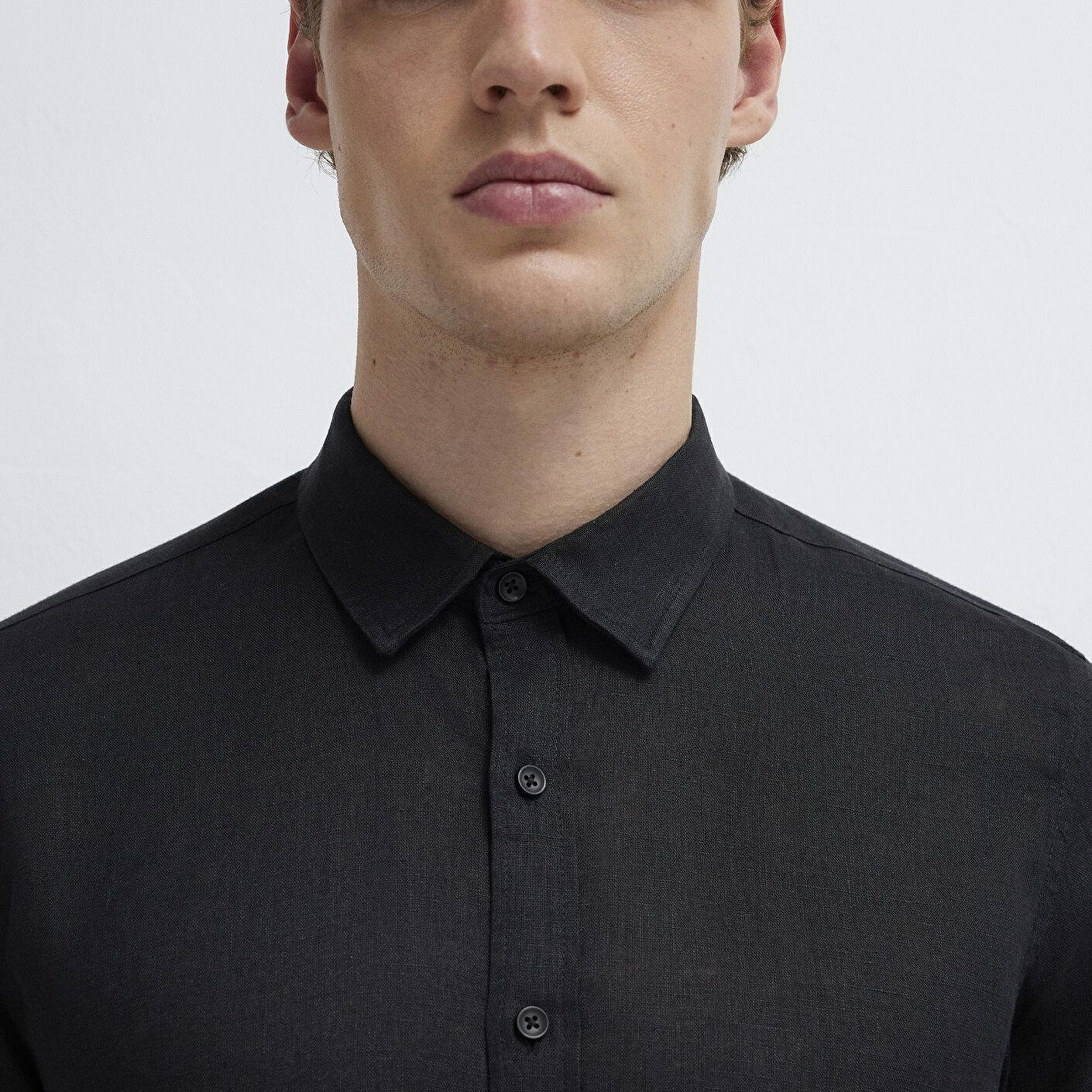 Mavi Keten Karışımlı Siyah Gömlek Regular Fit / Normal Kesim 0211909-900