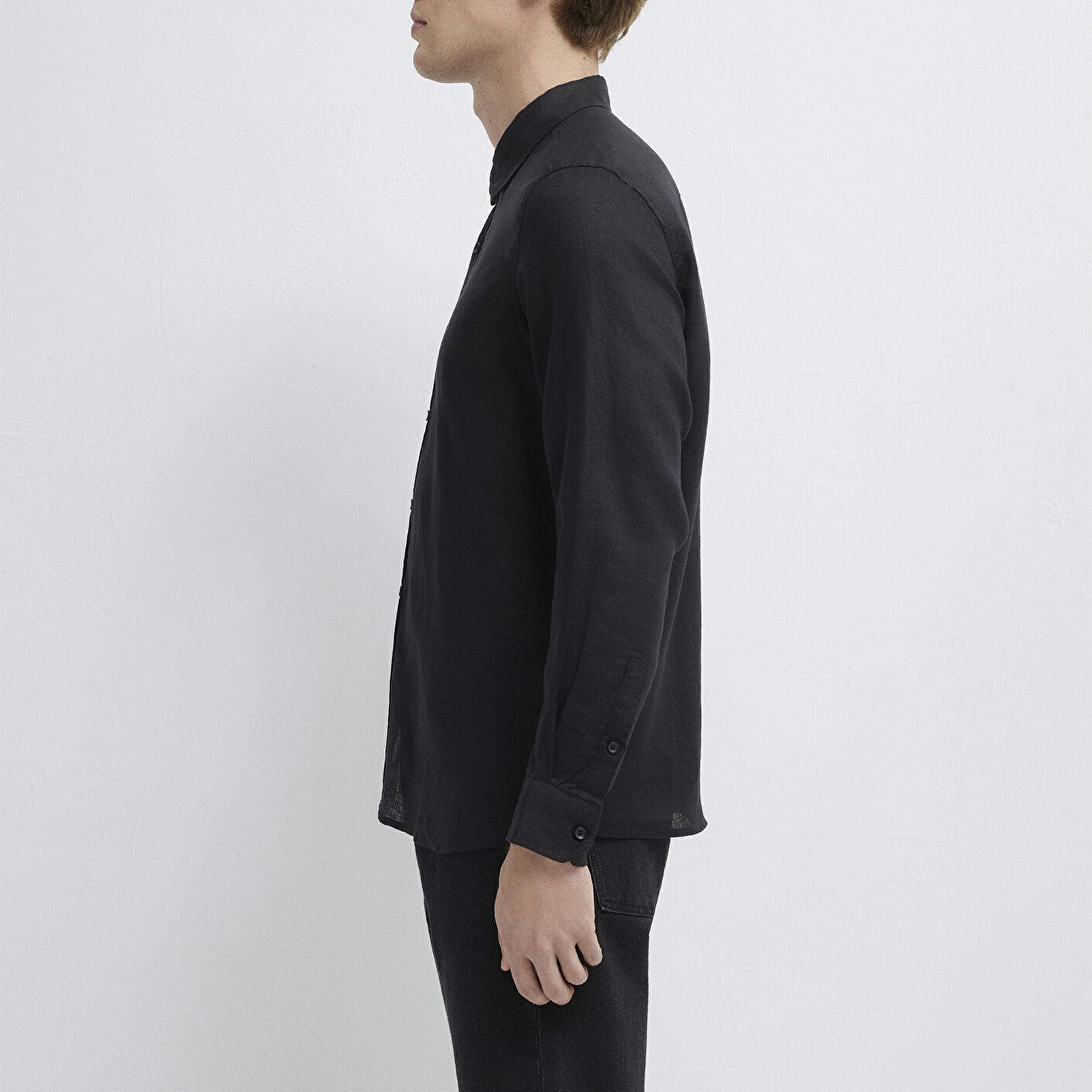 Mavi Keten Karışımlı Siyah Gömlek Regular Fit / Normal Kesim 0211909-900