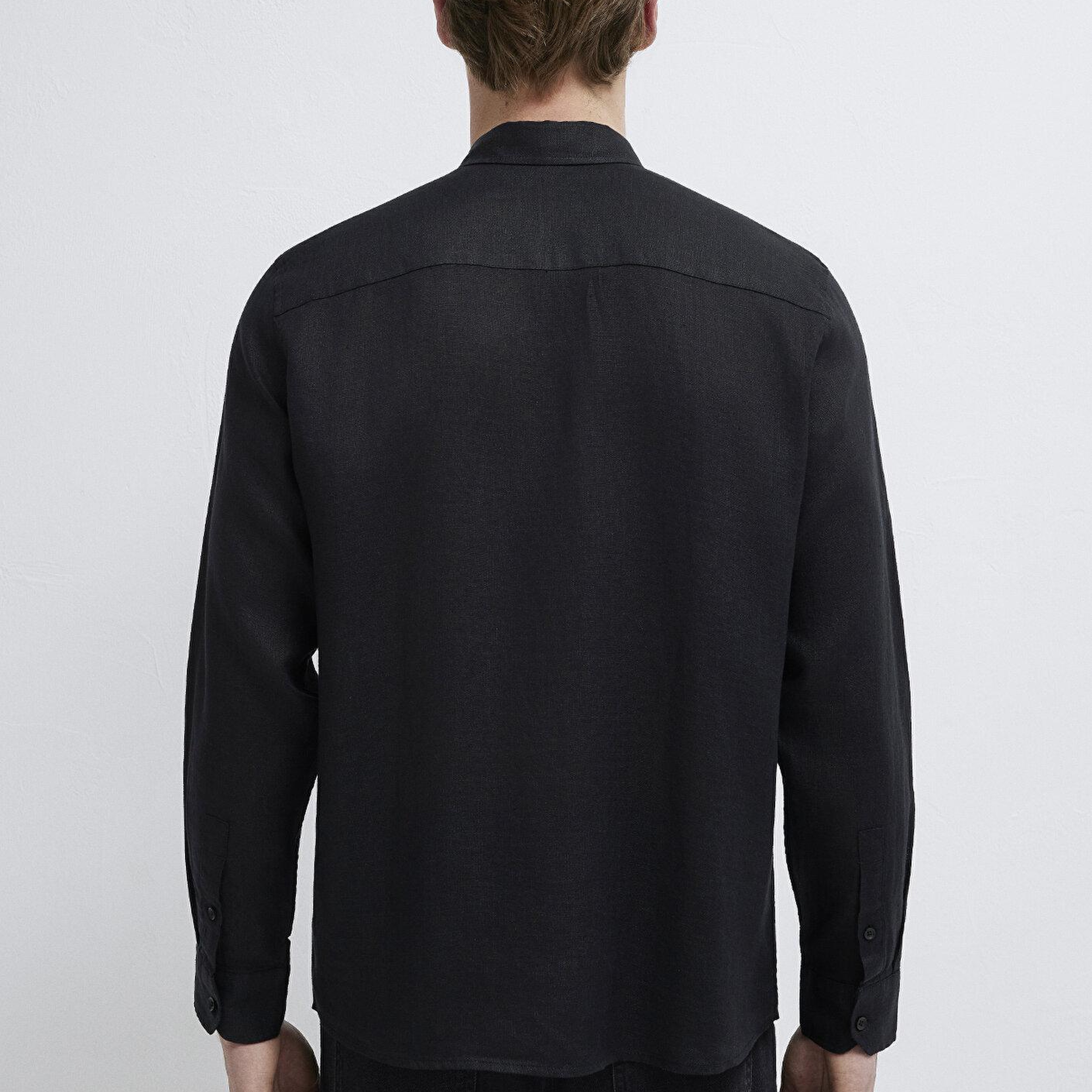 Mavi Keten Karışımlı Siyah Gömlek Regular Fit / Normal Kesim 0211909-900