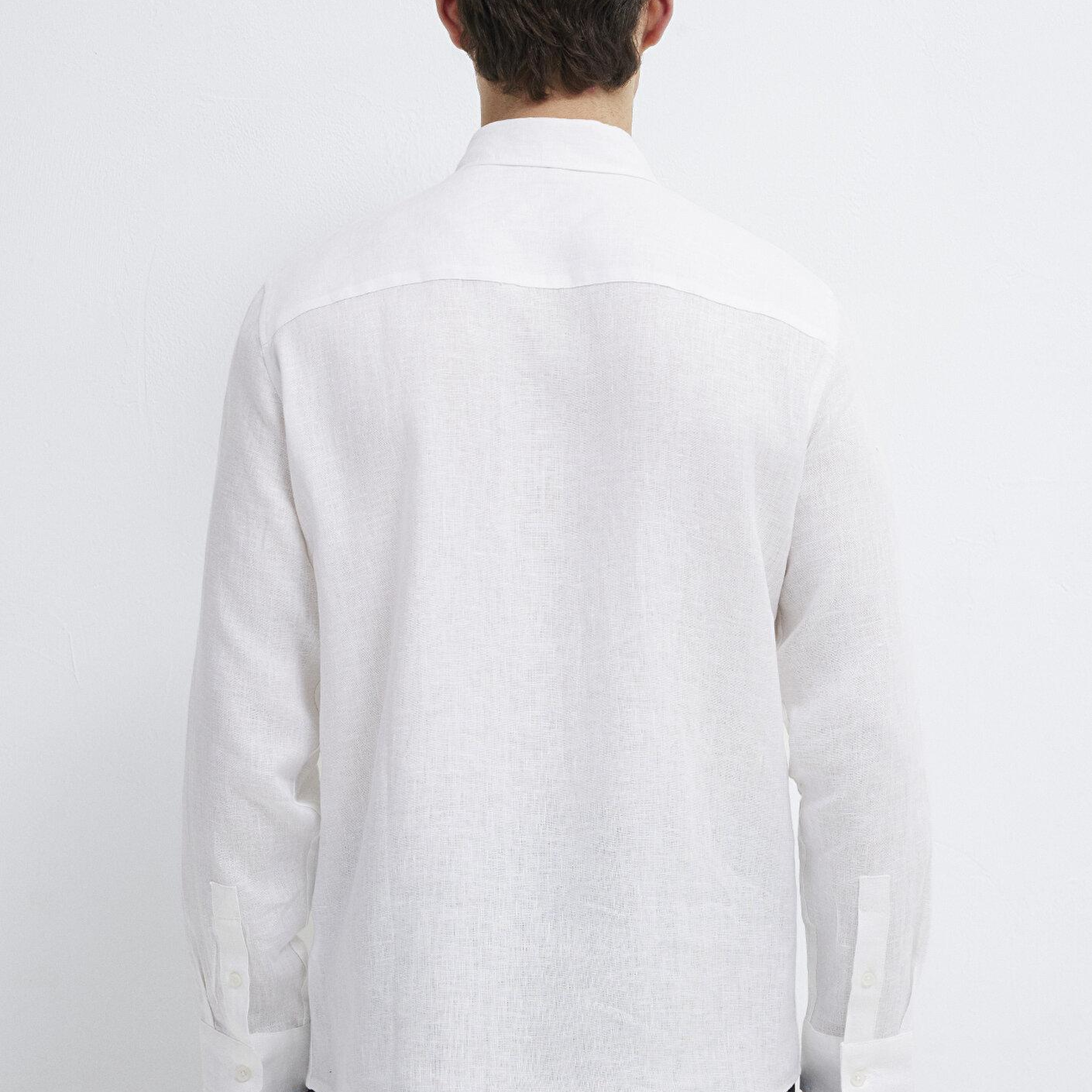 Mavi Keten Karışımlı Beyaz Gömlek Regular Fit / Normal Kesim 0211909-620