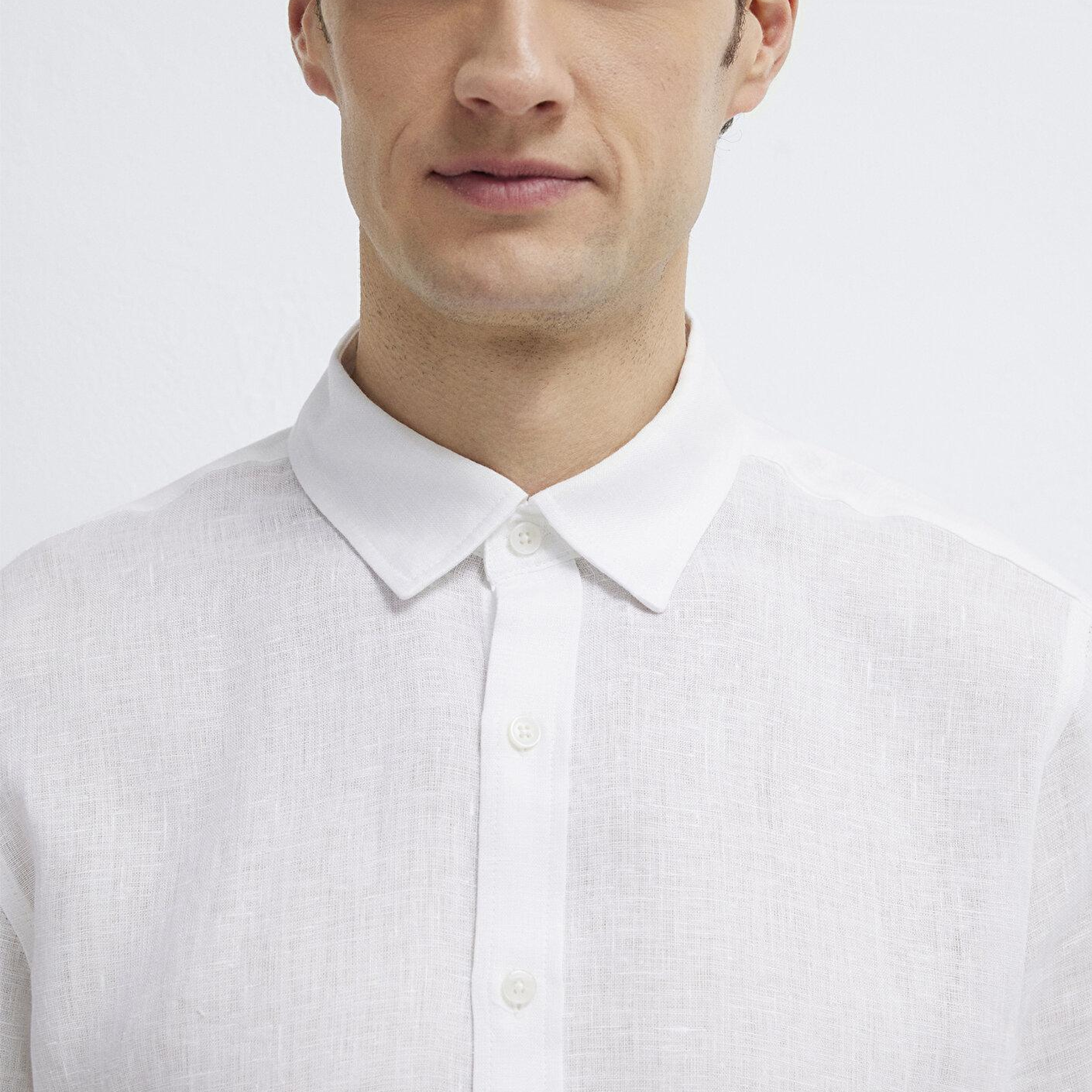 Mavi Keten Karışımlı Beyaz Gömlek Regular Fit / Normal Kesim 0211909-620