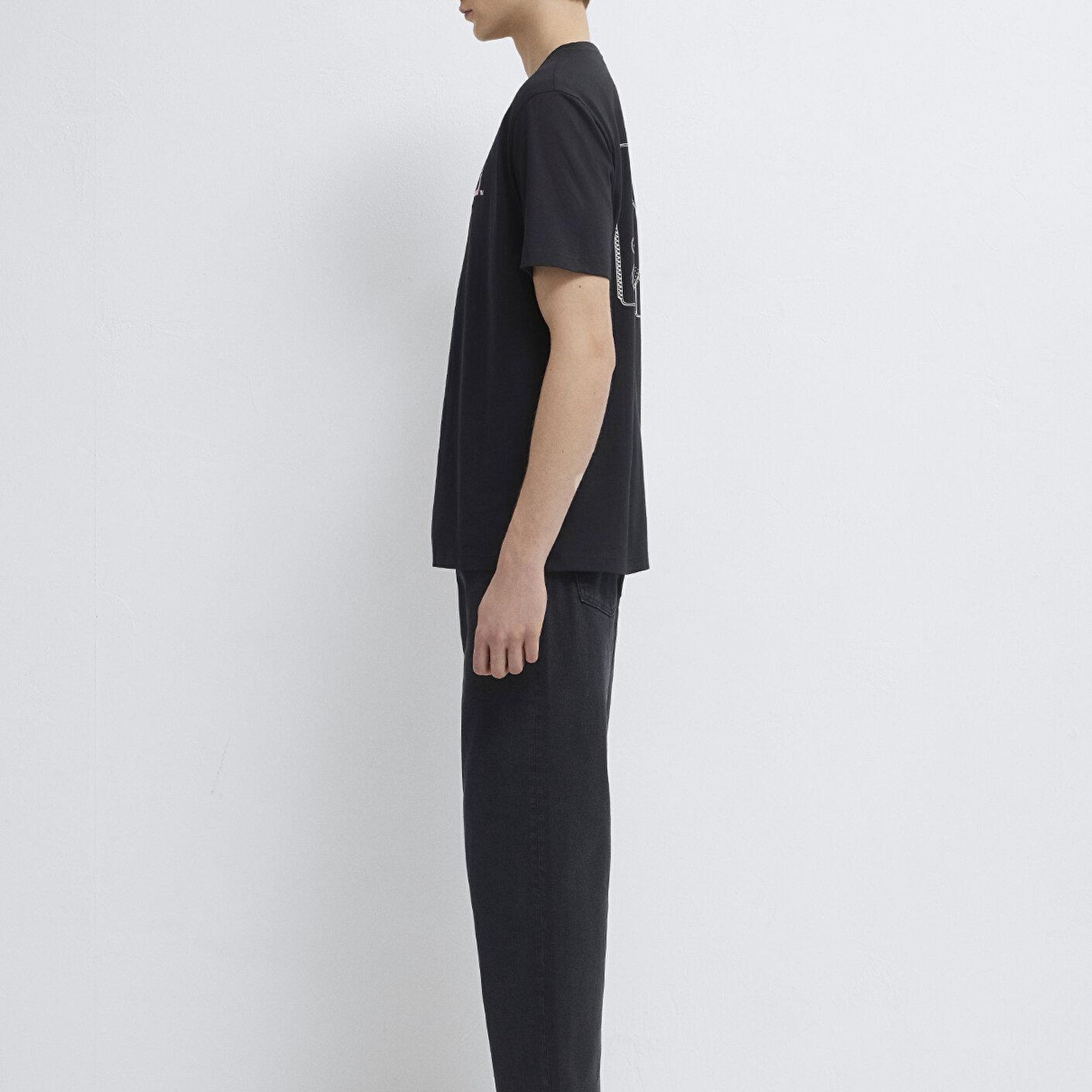 Mavi Baskılı Siyah Tişört Loose Fit / Bol Rahat Kesim 0613187-900