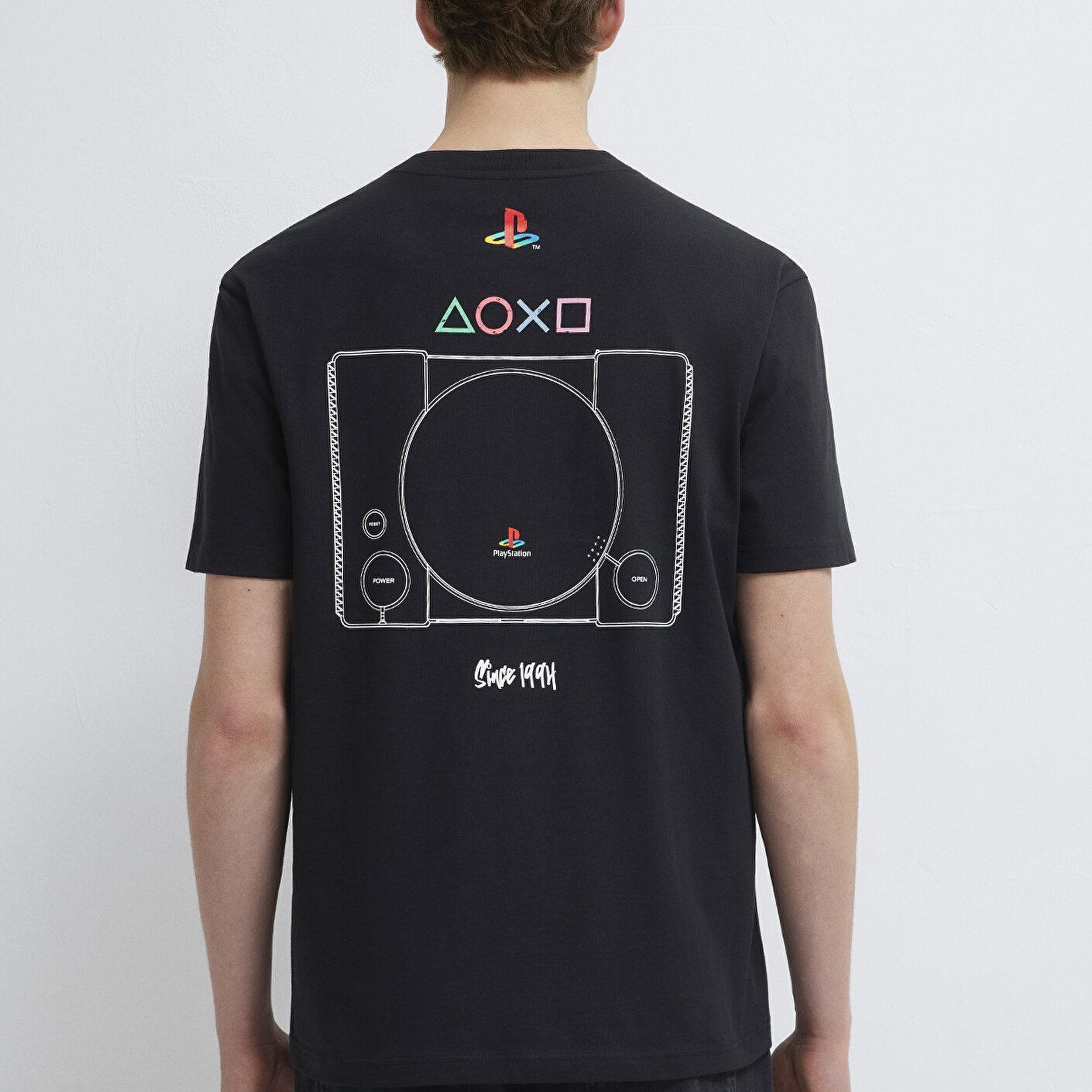 Mavi Baskılı Siyah Tişört Loose Fit / Bol Rahat Kesim 0613187-900