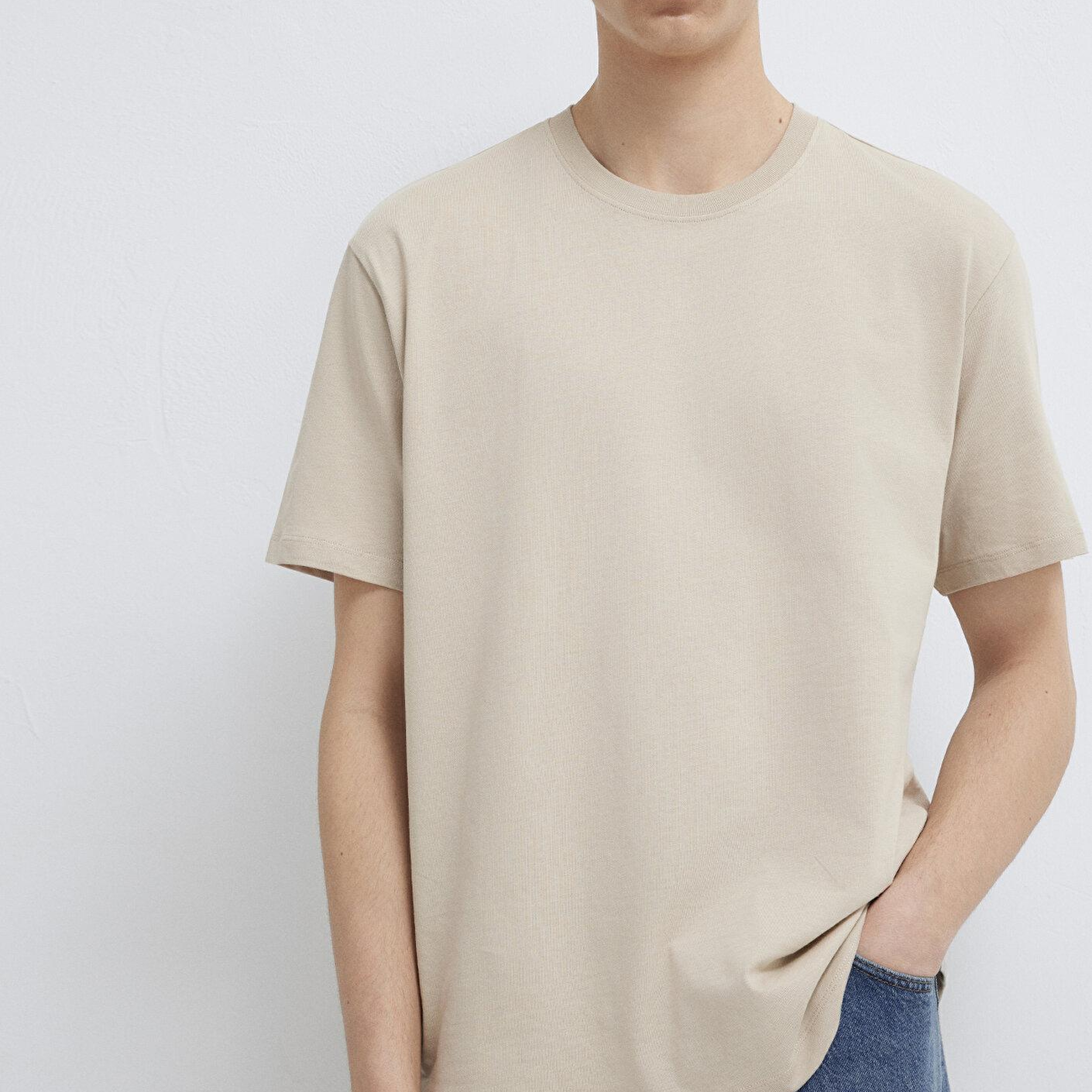 Mavi Bej Basic Tişört Loose Fit / Bol Rahat Kesim 066249-70004